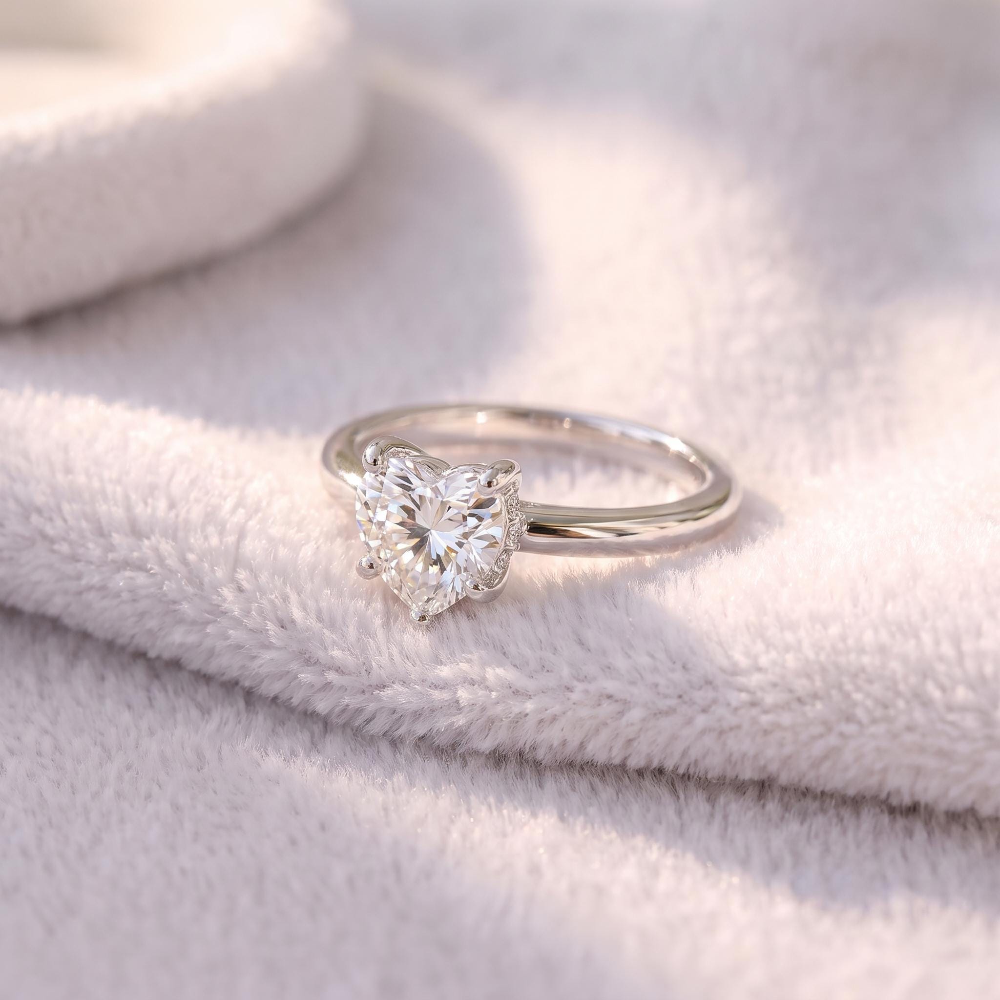 Heart Shaped Diamond Engagement Ring, Solitaire Promise Ring, Dainty Anniversary Gift for Her, Unique Wedding Proposal Jewelry