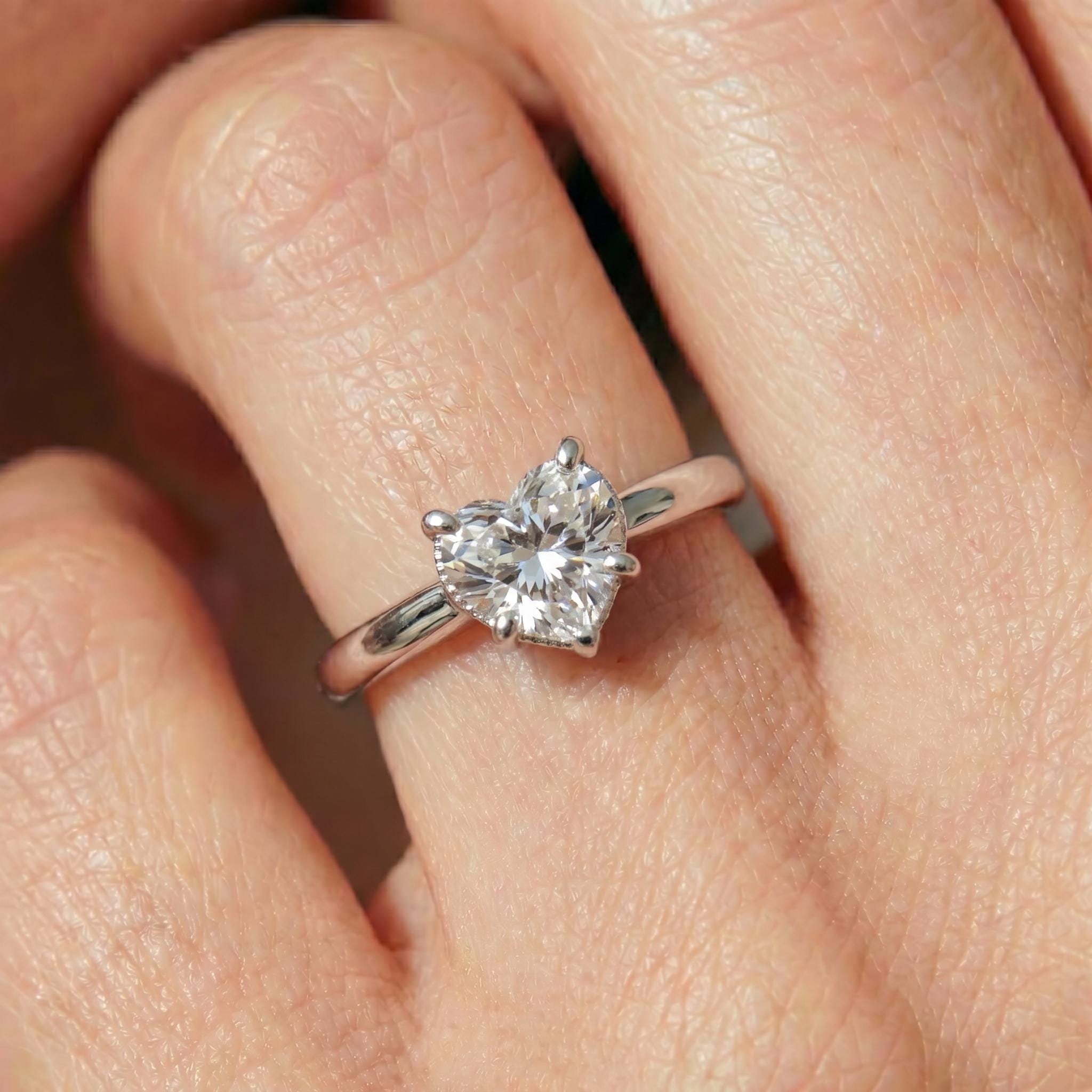 Heart Shaped Diamond Engagement Ring, Solitaire Promise Ring, Dainty Anniversary Gift for Her, Unique Wedding Proposal Jewelry