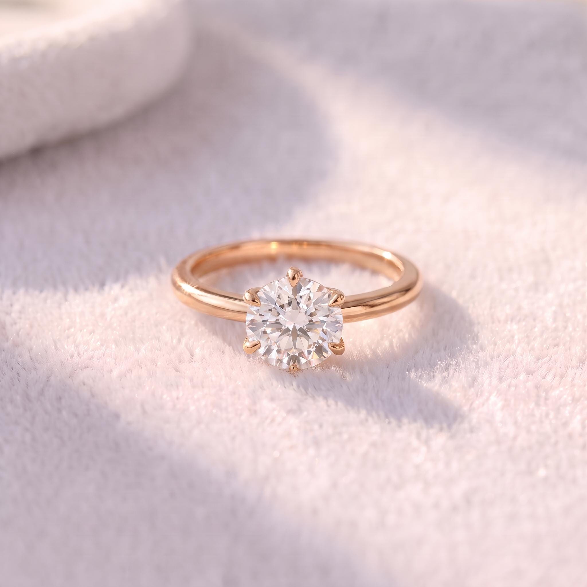 Moissanite Solitaire Engagement Ring | Round Brilliant Moissanite Promise Ring | Timeless Wedding Anniversary Ring Gift for Her
