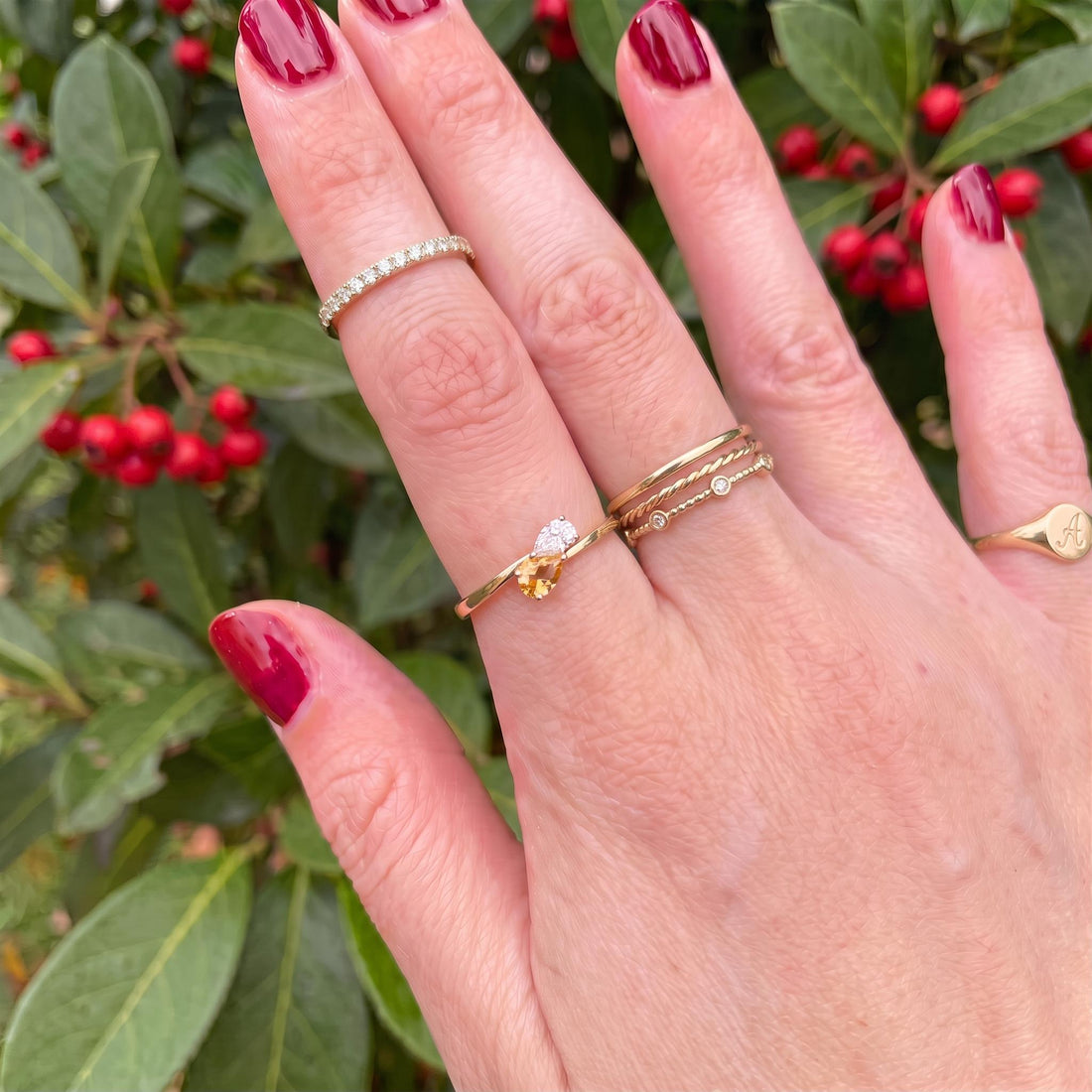 Elegant Two Stone Pear Cut Ring | Gold Promise Ring with Citrine &  Simulated Diamond | Dainty Anniversary Gift for Her