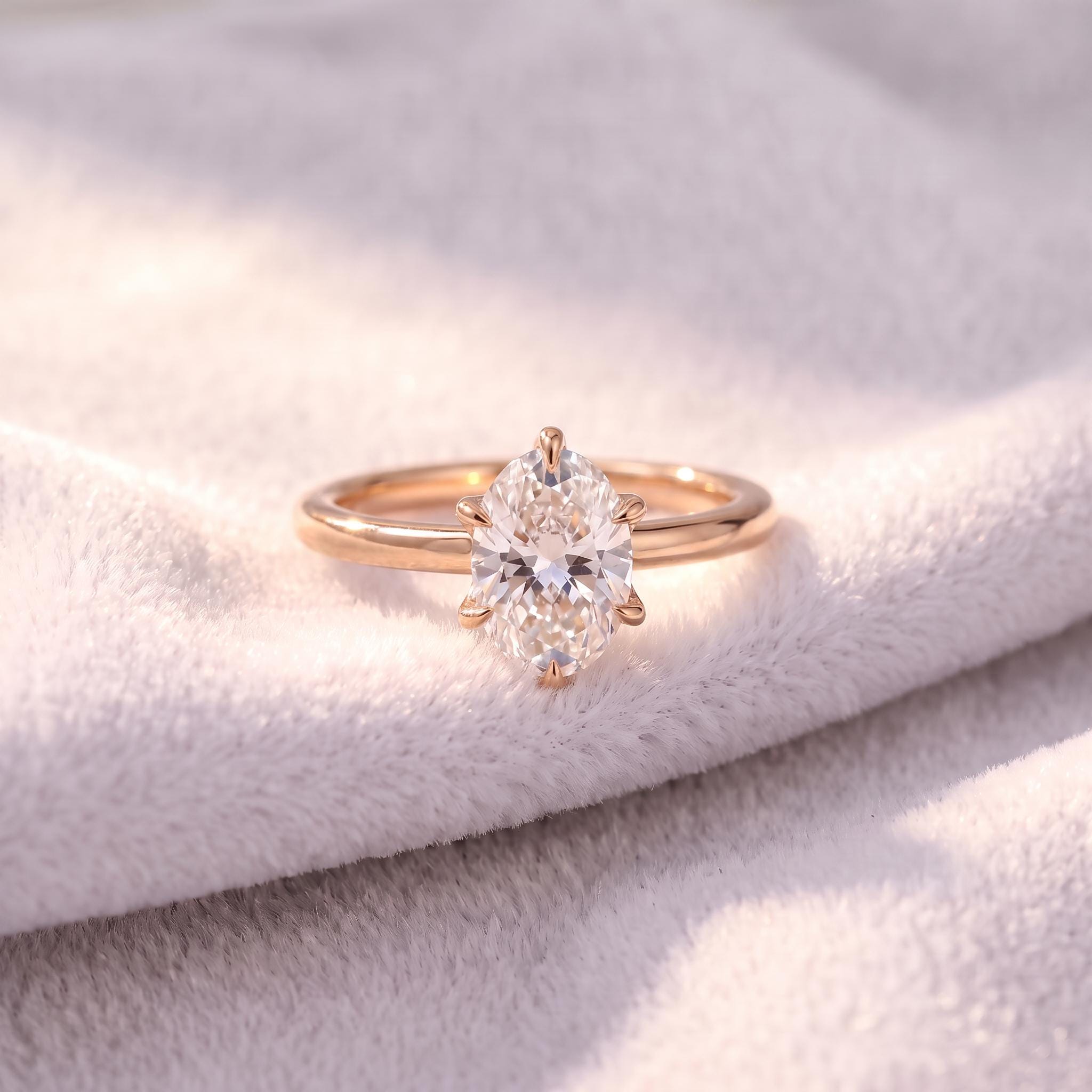 Elegant Oval Moissanite Engagement Ring | 14K Gold Solitaire Promise Ring | Classic Diamond Alternative Proposal Ring | Anniversary Gift