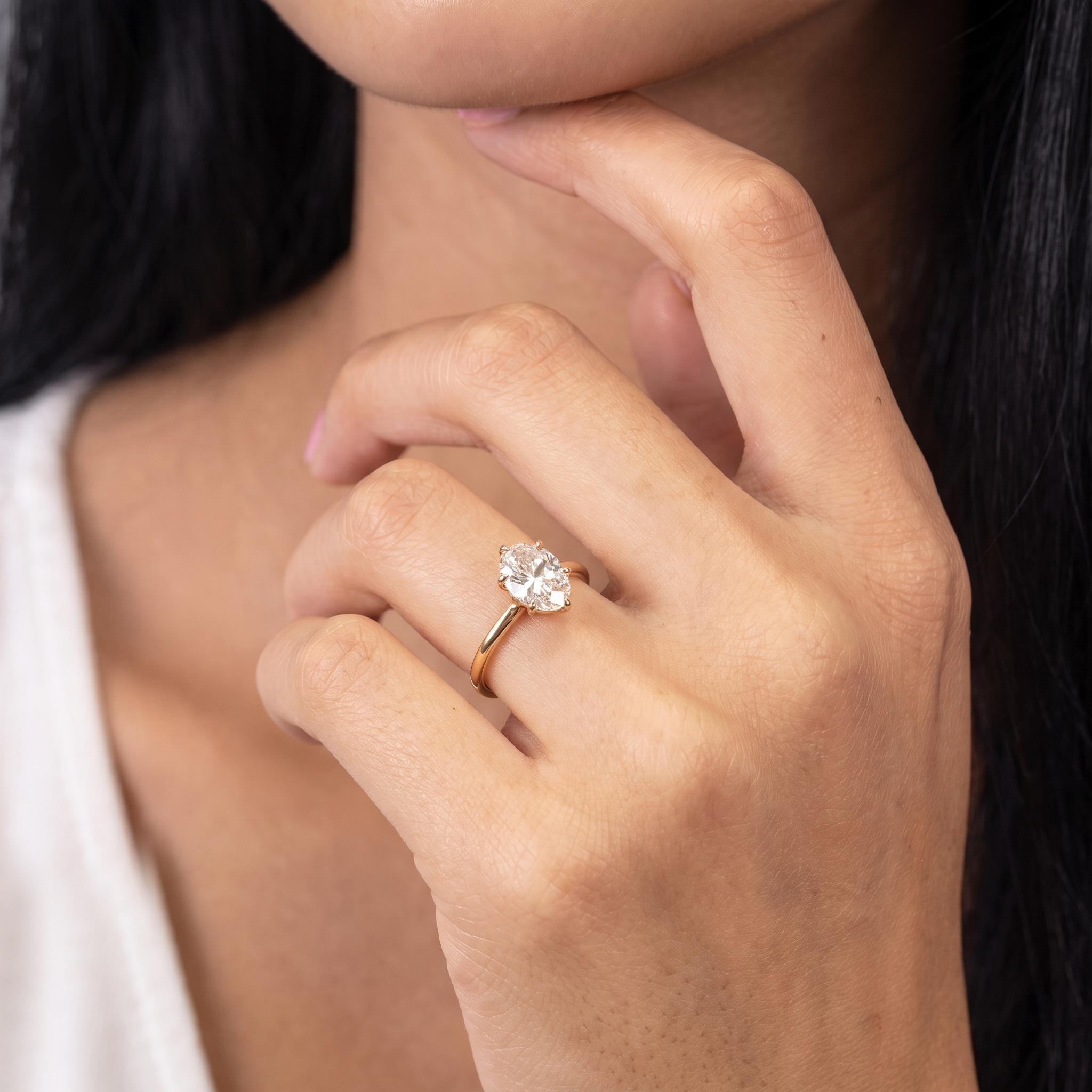 Elegant Oval Moissanite Engagement Ring | 14K Gold Solitaire Promise Ring | Classic Diamond Alternative Proposal Ring | Anniversary Gift
