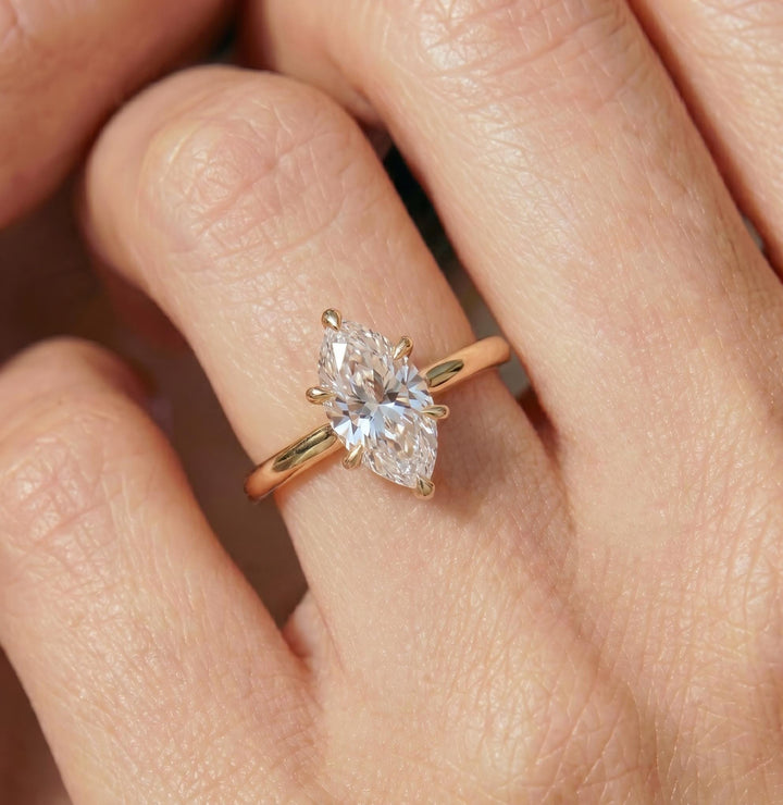 Elegant Marquise Diamond Solitaire Engagement Ring | 14K Gold Proposal Ring | Unique Bridal Jewelry | Anniversary Gift