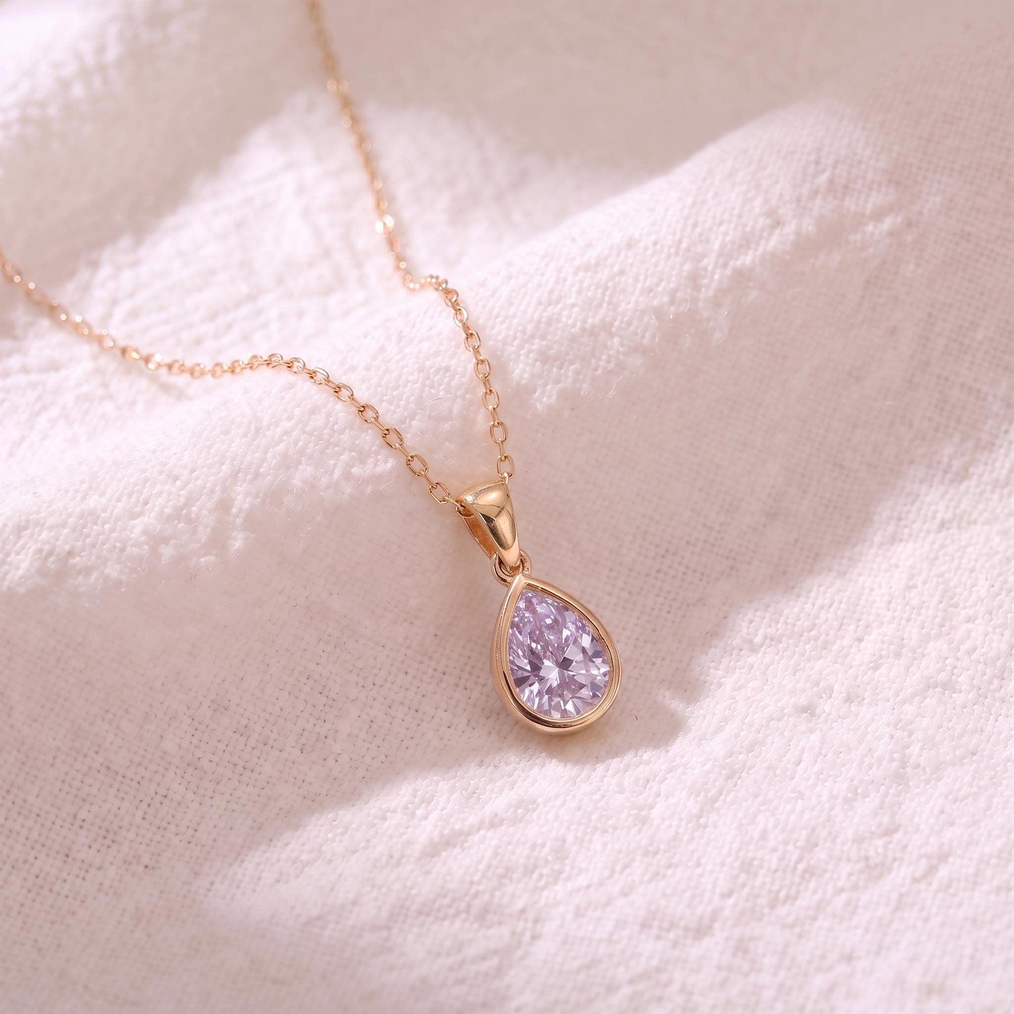 Lavender Amethyst Teardrop Necklace | 14K Gold Purple Pear Cut Pendant | Elegant Everyday Jewelry | Minimalist Gift for Her
