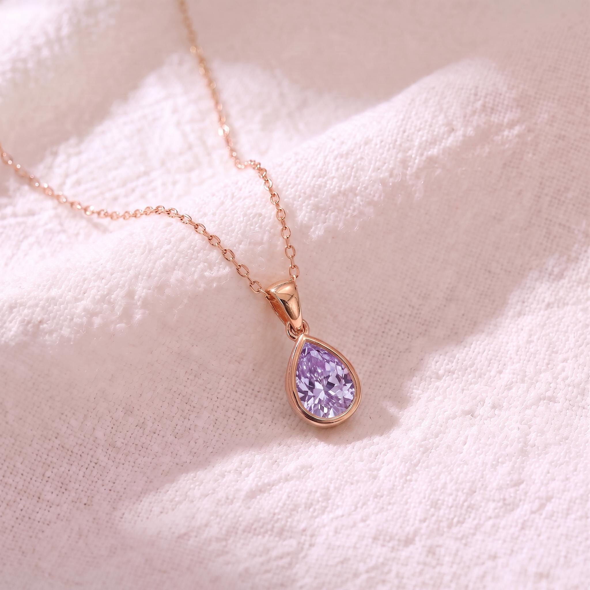 Lavender Amethyst Teardrop Necklace | 14K Gold Purple Pear Cut Pendant | Elegant Everyday Jewelry | Minimalist Gift for Her