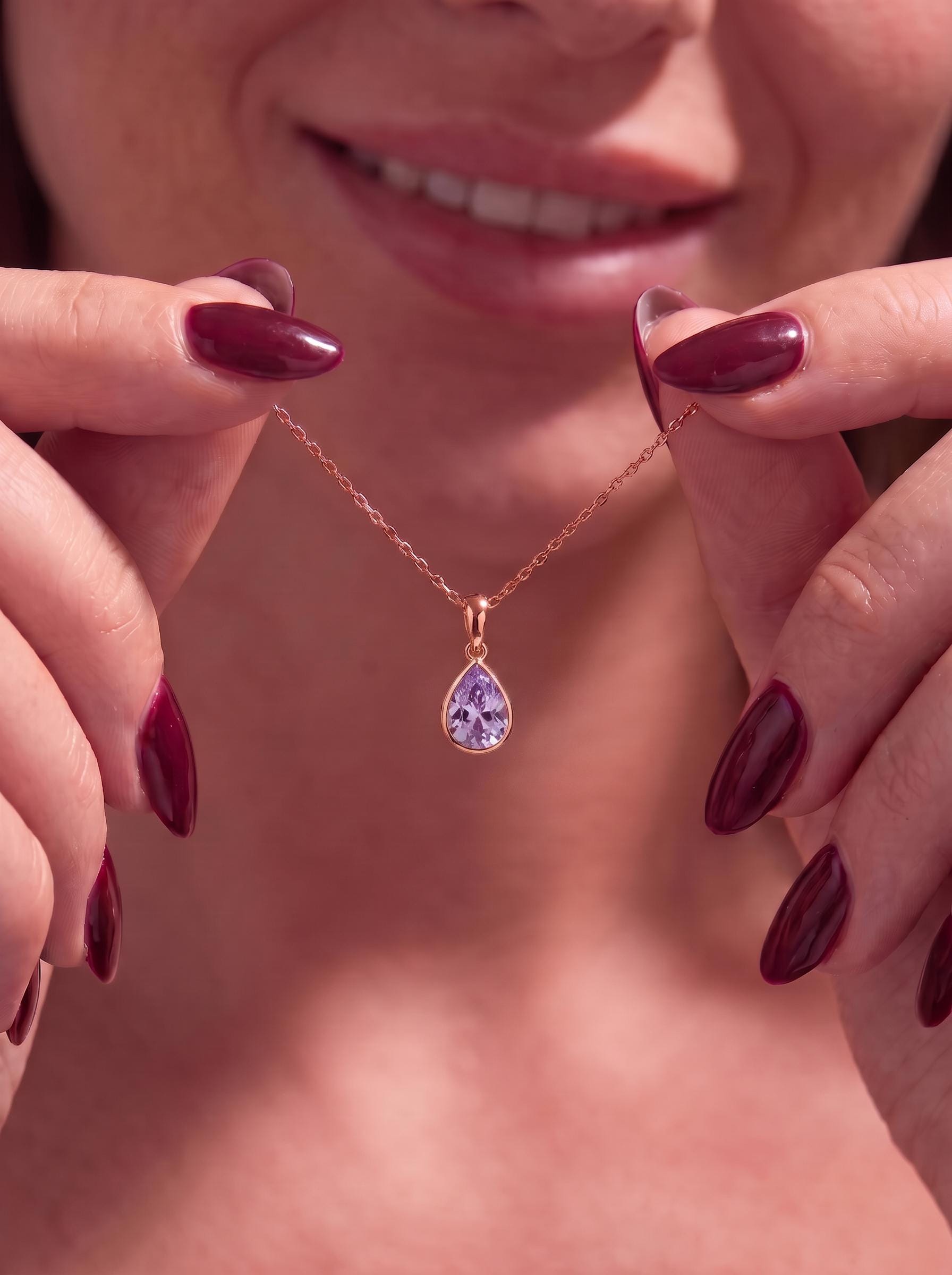 Lavender Amethyst Teardrop Necklace | 14K Gold Purple Pear Cut Pendant | Elegant Everyday Jewelry | Minimalist Gift for Her