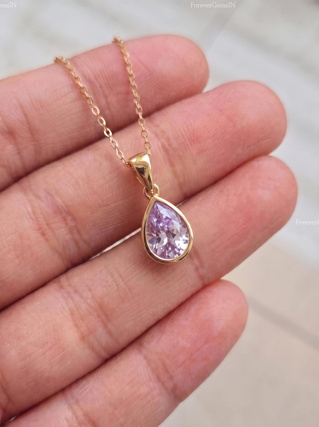 Lavender Amethyst Teardrop Necklace | 14K Gold Purple Pear Cut Pendant | Elegant Everyday Jewelry | Minimalist Gift for Her