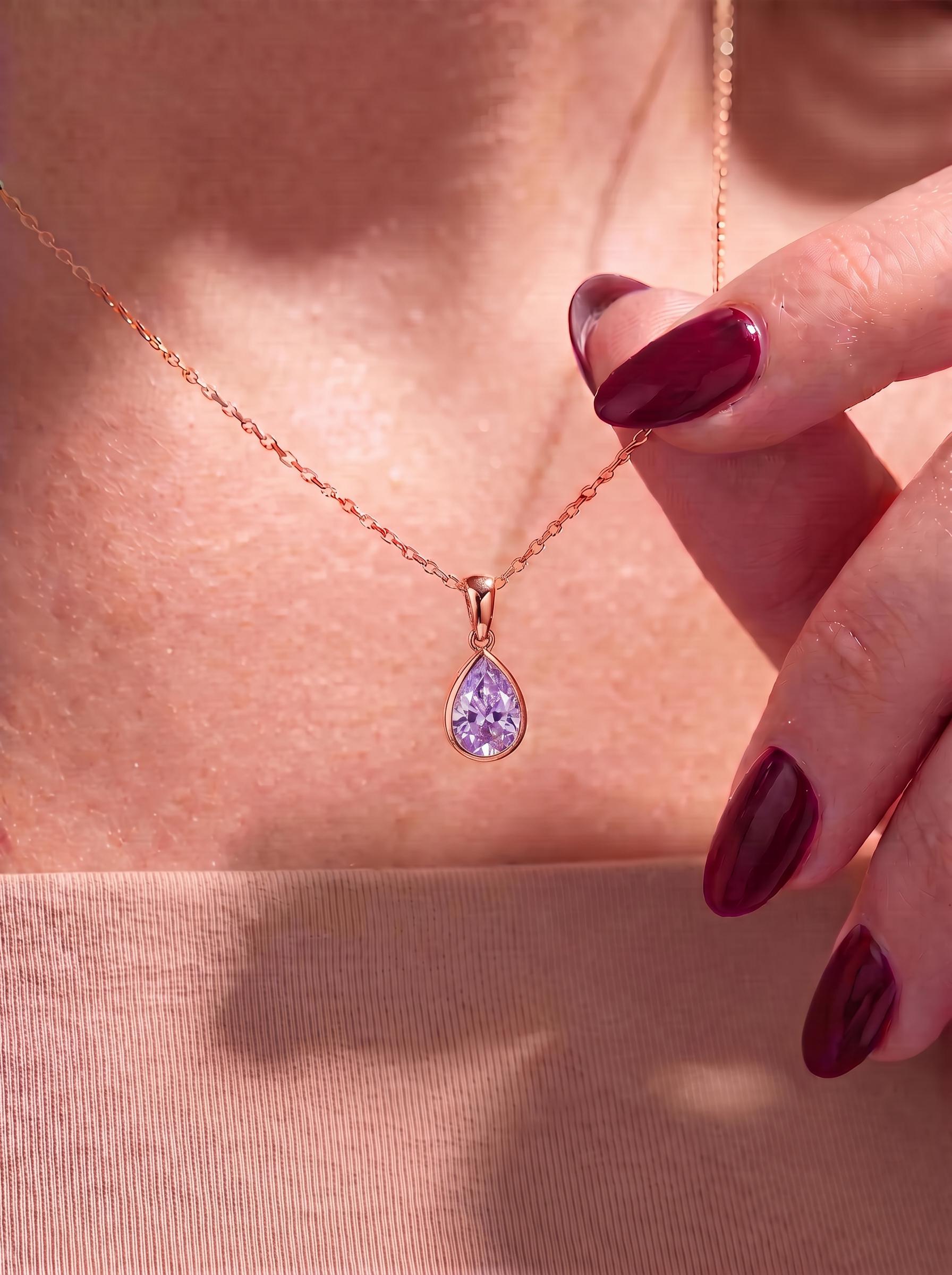 Lavender Amethyst Teardrop Necklace | 14K Gold Purple Pear Cut Pendant | Elegant Everyday Jewelry | Minimalist Gift for Her