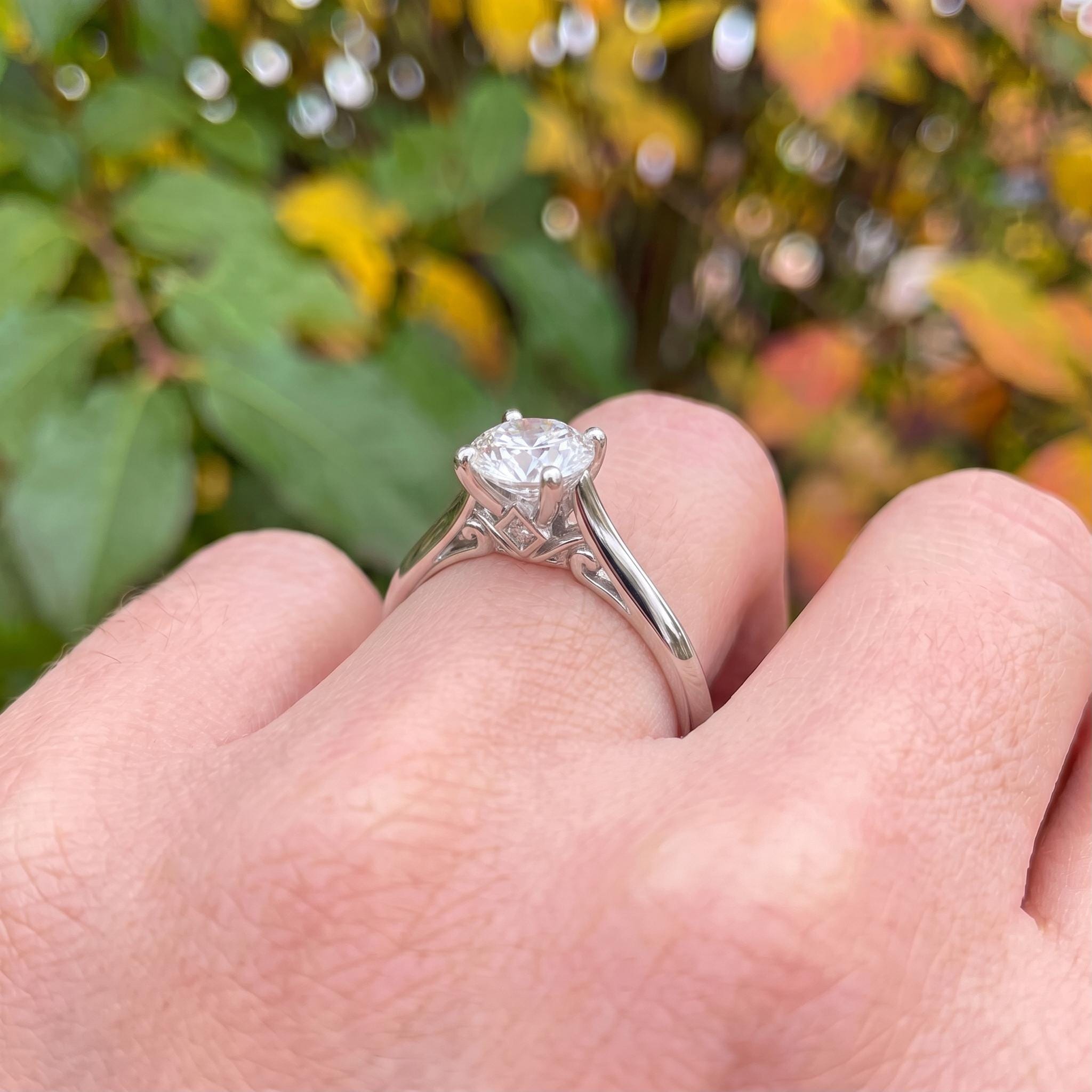 Classic Solitaire Diamond Engagement Ring | Brilliant Cut Diamond in Sterling Silver | Timeless Proposal Ring | Anniversary Gift