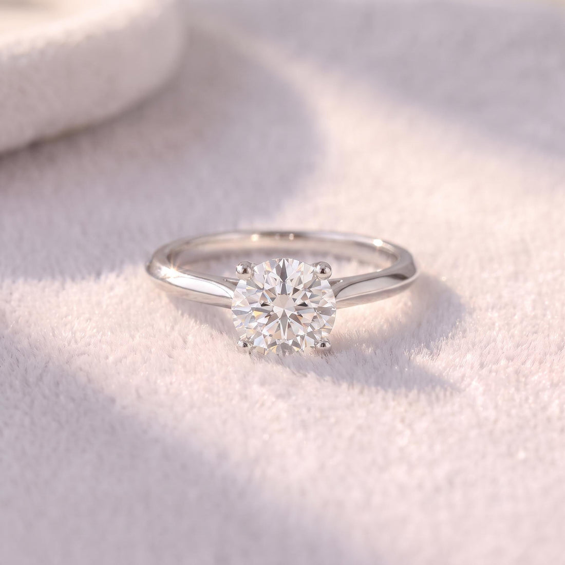 Classic Solitaire Diamond Engagement Ring | Brilliant Cut Diamond in Sterling Silver | Timeless Proposal Ring | Anniversary Gift