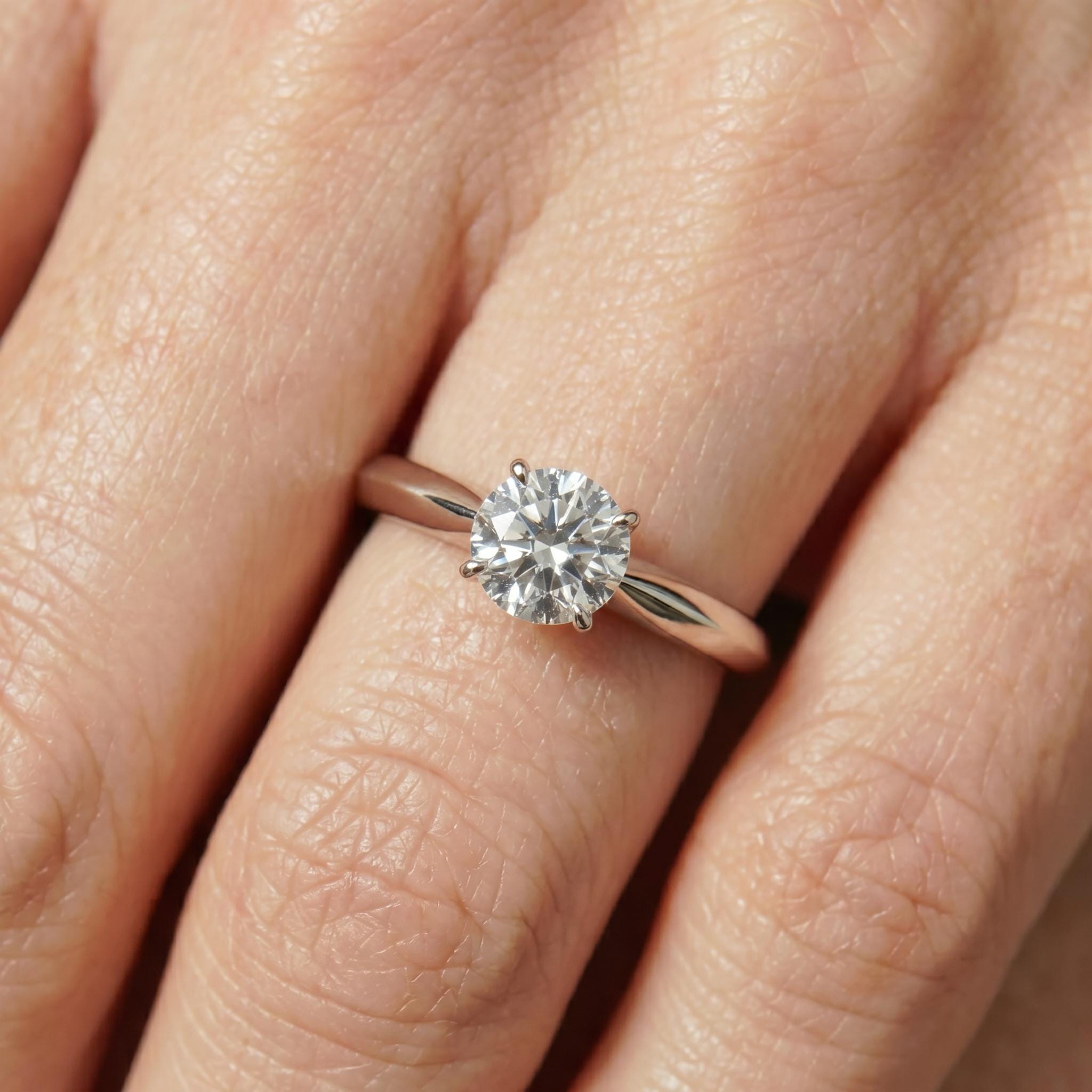 Classic Solitaire Diamond Engagement Ring | Brilliant Cut Diamond in Sterling Silver | Timeless Proposal Ring | Anniversary Gift