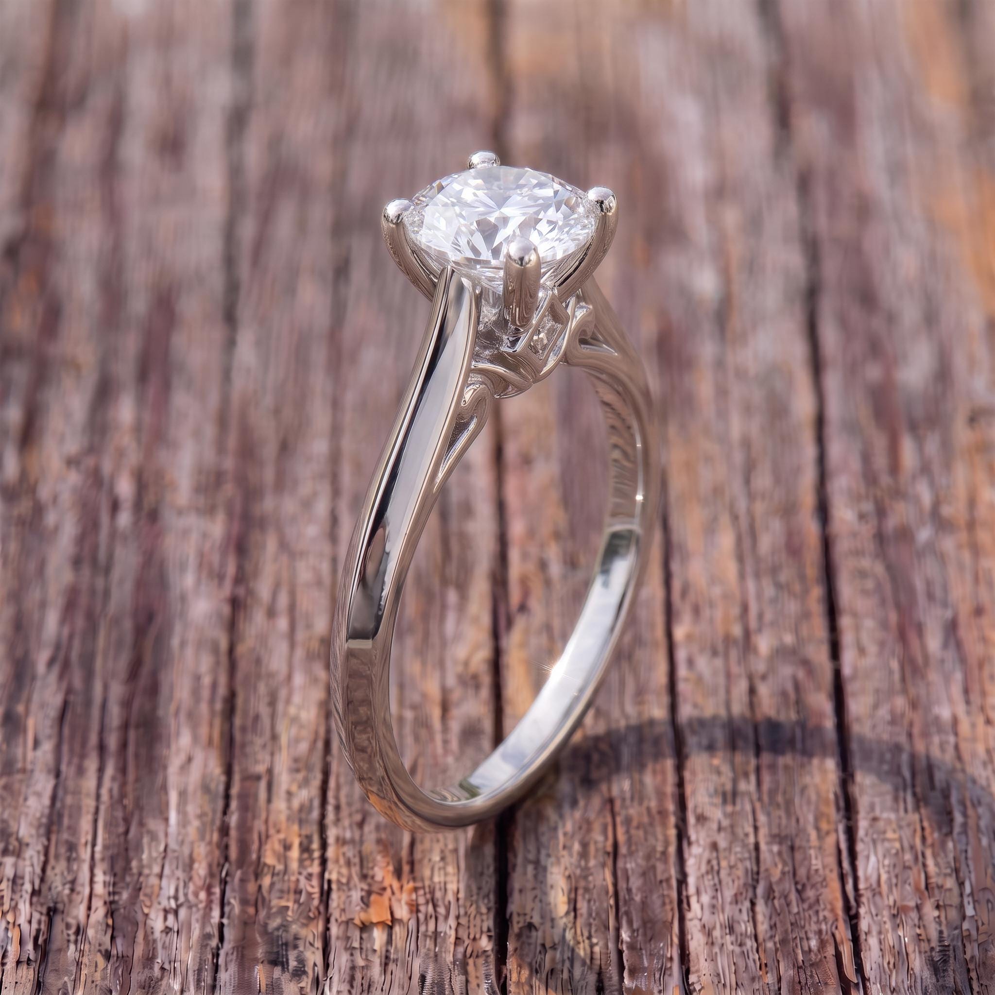 Classic Solitaire Diamond Engagement Ring | Brilliant Cut Diamond in Sterling Silver | Timeless Proposal Ring | Anniversary Gift