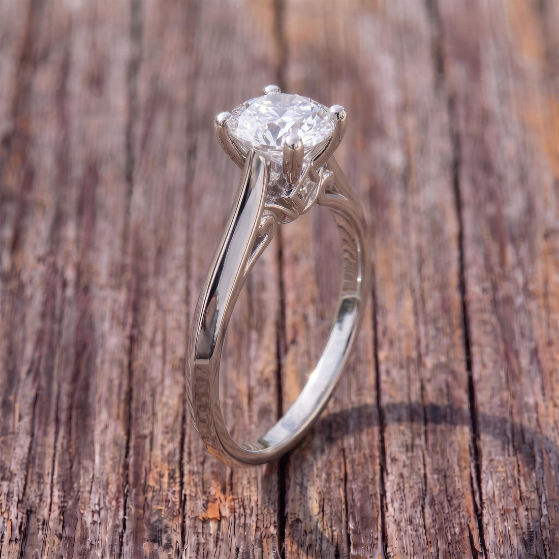 Classic Solitaire Diamond Engagement Ring | Brilliant Cut Diamond in Sterling Silver | Timeless Proposal Ring | Anniversary Gift