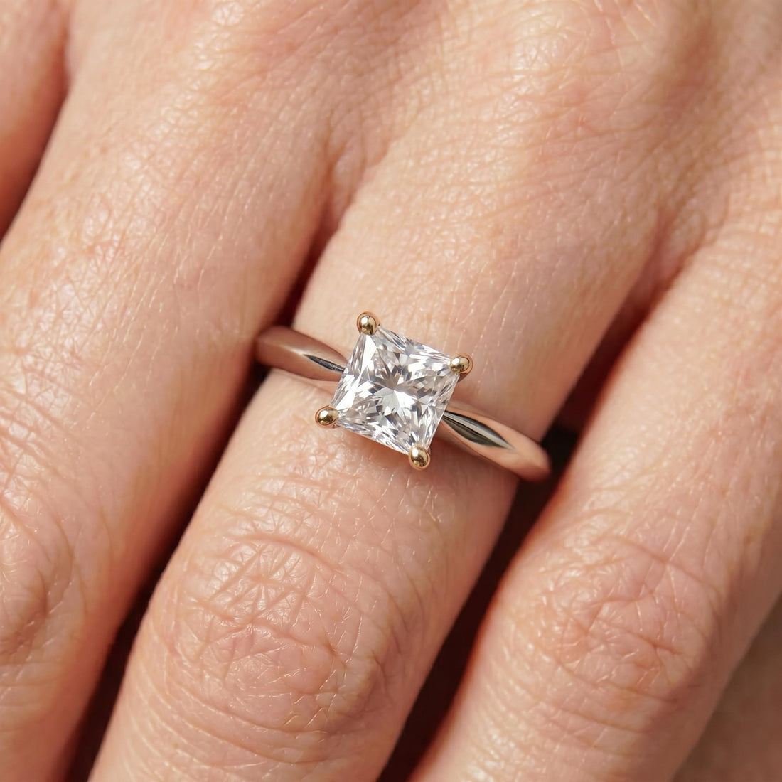 Sparkling Princess Cut Diamond Engagement Ring | Sterling Silver Solitaire with Unique Side Accents | Timeless Proposal Ring for Her