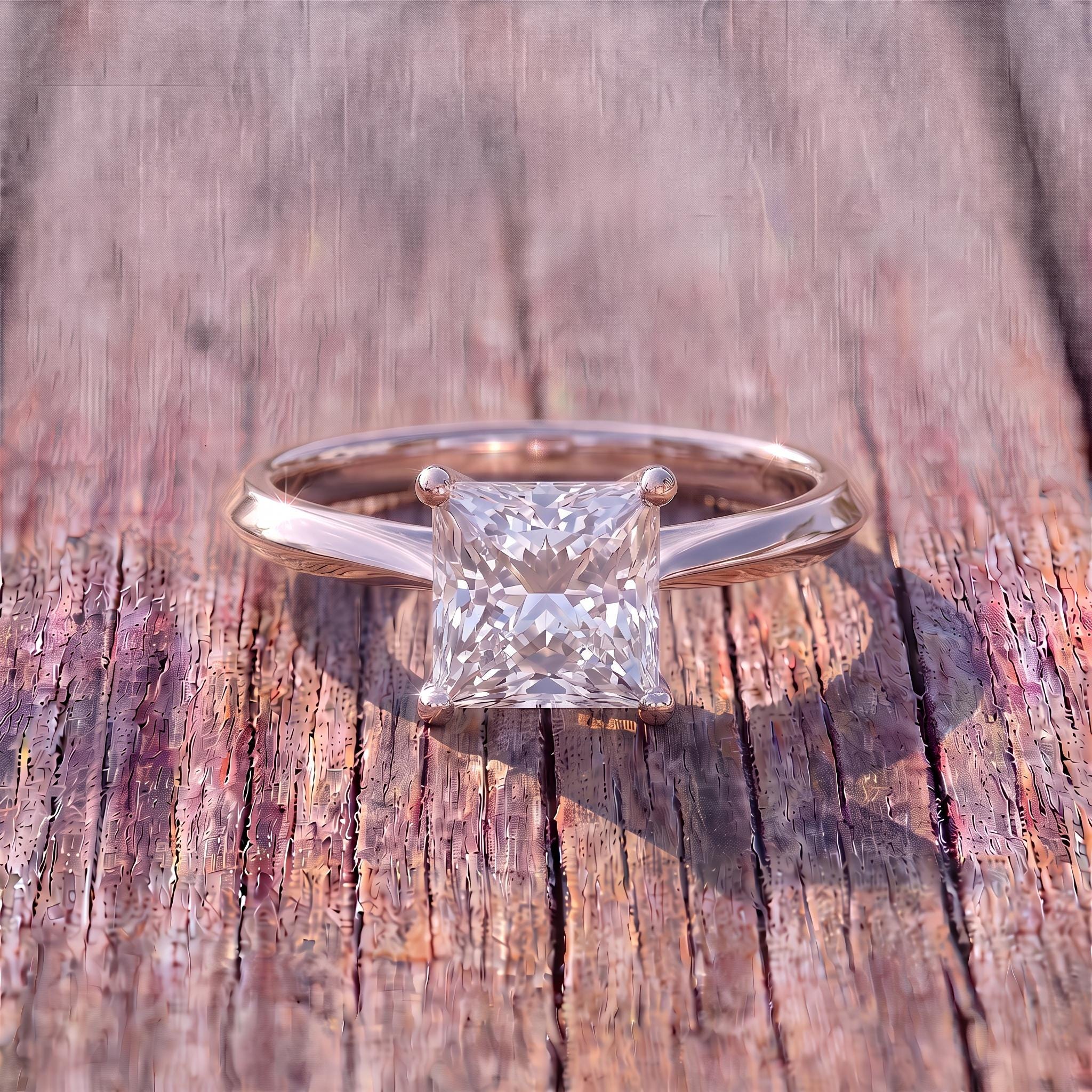 Sparkling Princess Cut Diamond Engagement Ring | Sterling Silver Solitaire with Unique Side Accents | Timeless Proposal Ring for Her