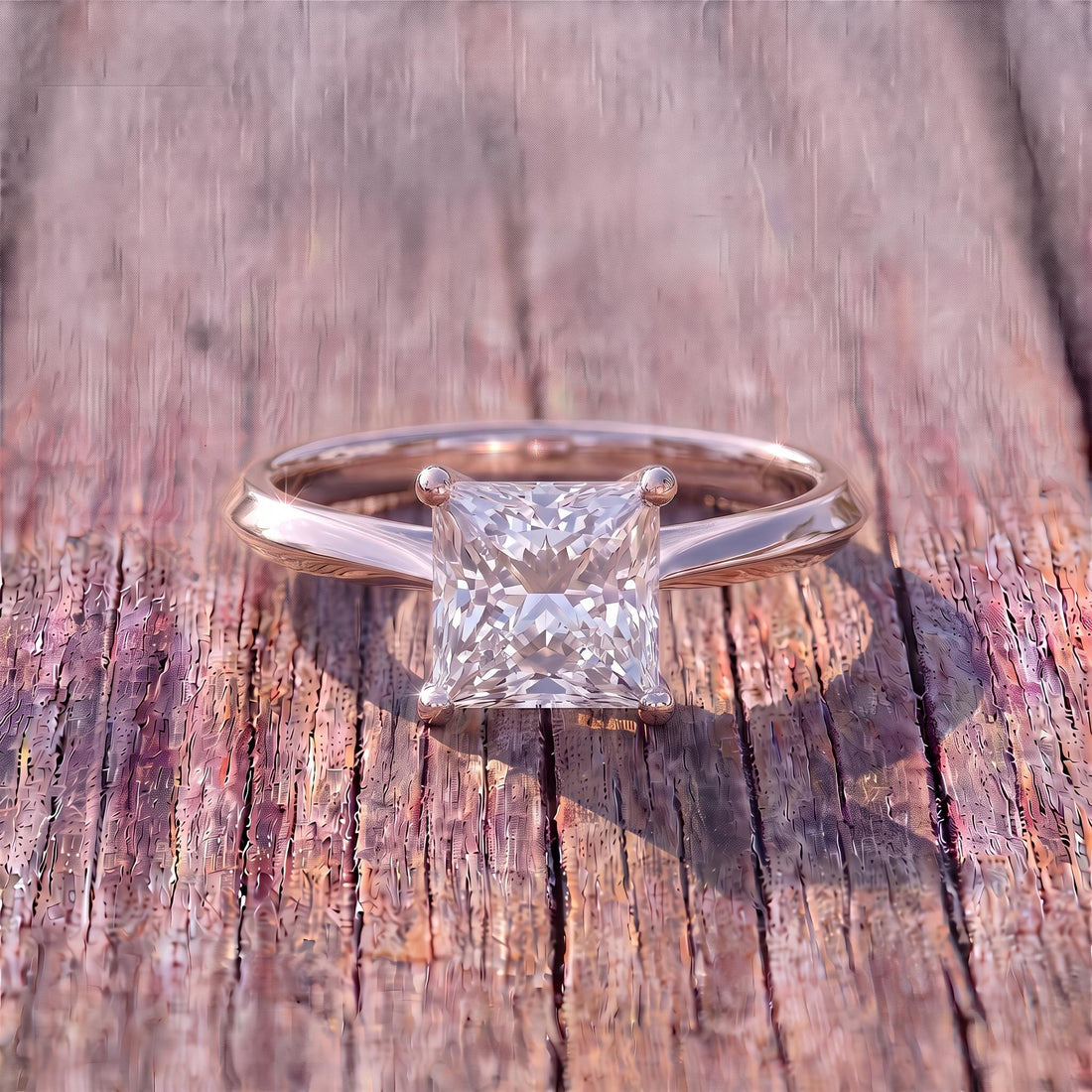 Sparkling Princess Cut Diamond Engagement Ring | Sterling Silver Solitaire with Unique Side Accents | Timeless Proposal Ring for Her