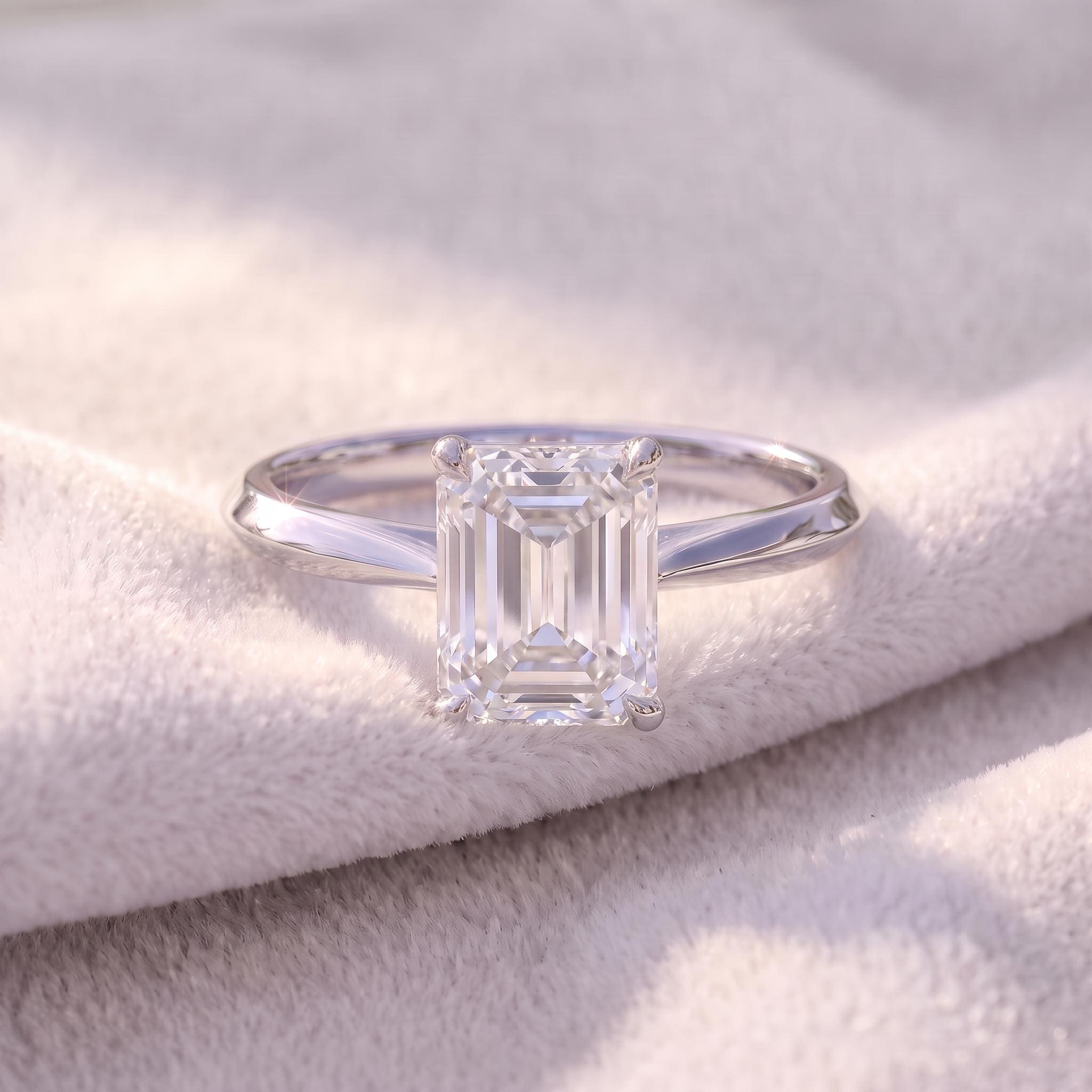 Elegant Emerald Cut Diamond Engagement Ring | Classic Solitaire Proposal Ring | 14K Gold Anniversary Gift for Her | Timeless Fine Jewelry