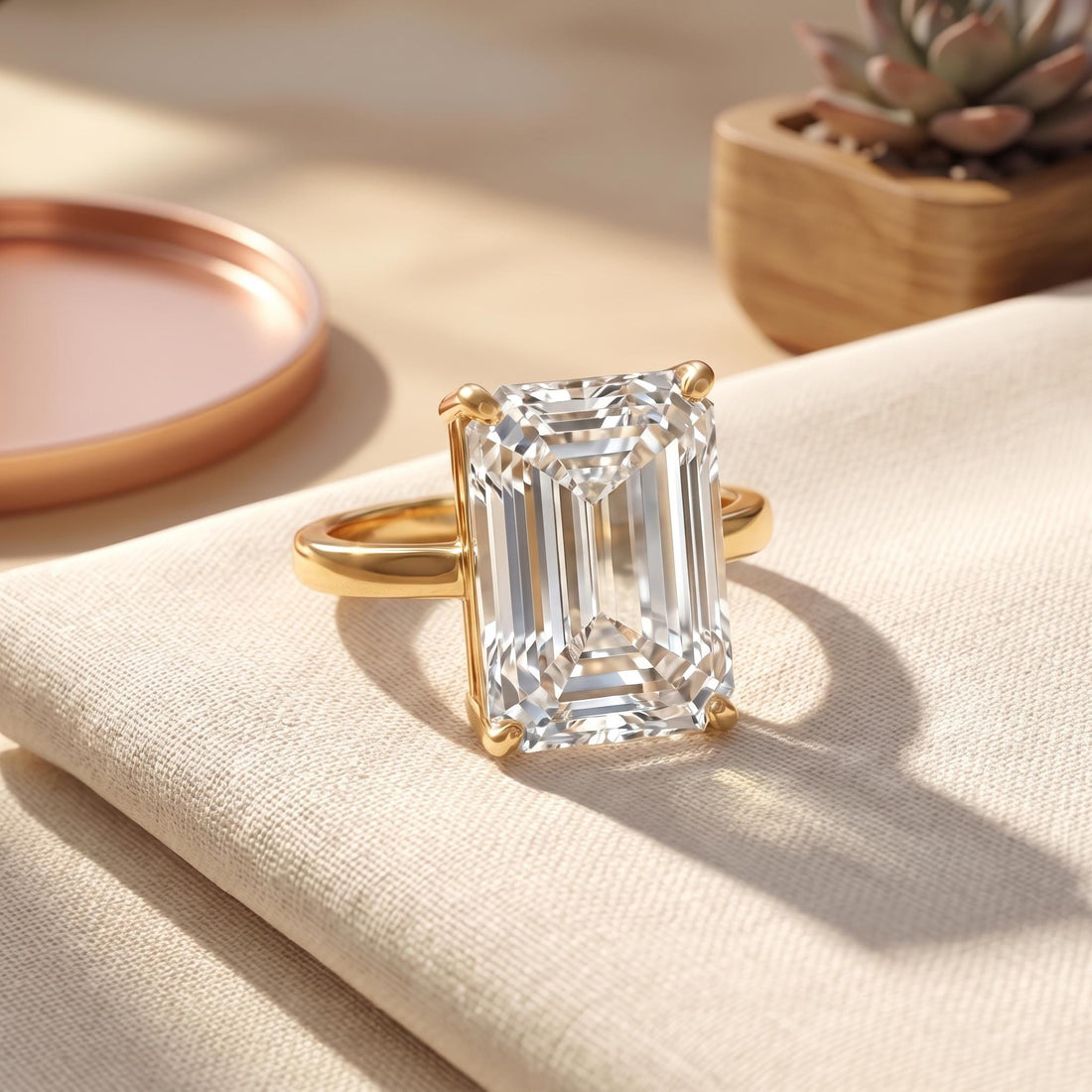 Brilliant Emerald Cut Diamond Simulant Ring | 14K Gold Solitaire Engagement Ring | Classic Rectangular Promise Ring for Her
