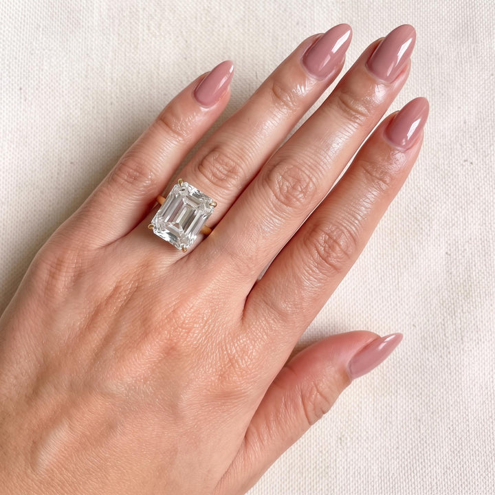 Brilliant Emerald Cut Diamond Simulant Ring | 14K Gold Solitaire Engagement Ring | Classic Rectangular Promise Ring for Her