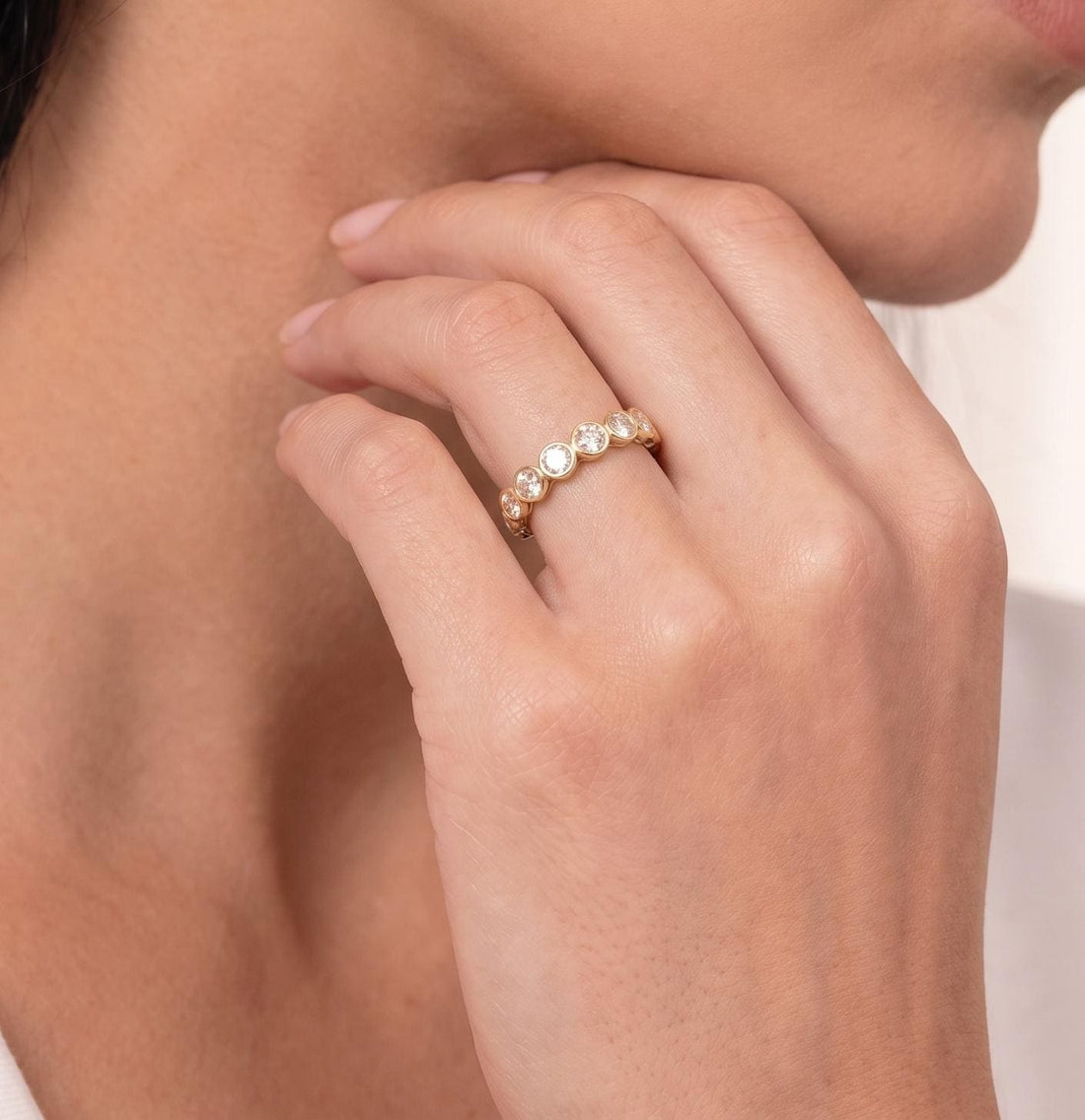 3.5mm Elegant Bezel Set Eternity Ring | 14K Gold Simulated Diamond Stacking Band | Anniversary Wedding Ring | Promise Ring Gift for Her
