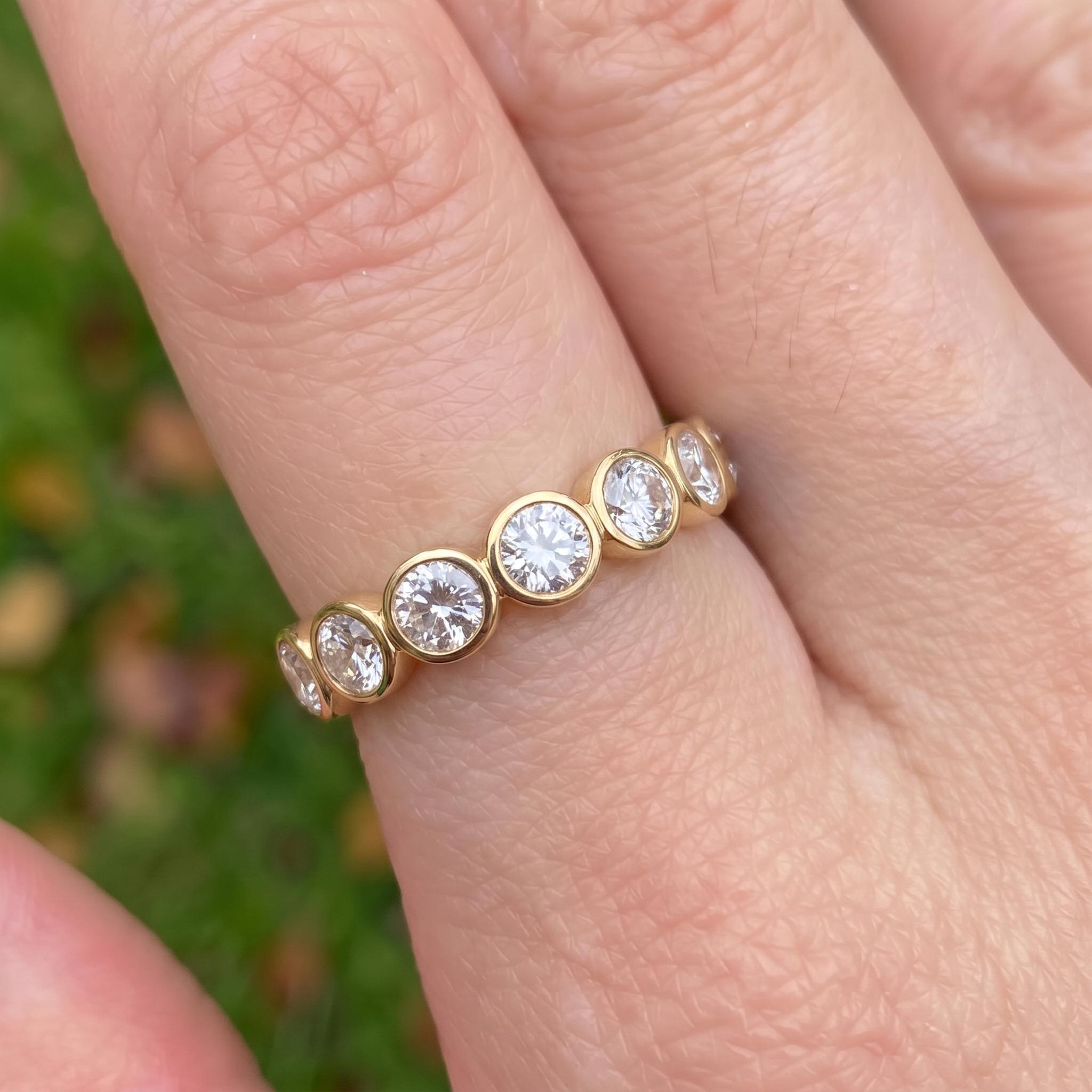 3.5mm Elegant Bezel Set Eternity Ring | 14K Gold Simulated Diamond Stacking Band | Anniversary Wedding Ring | Promise Ring Gift for Her