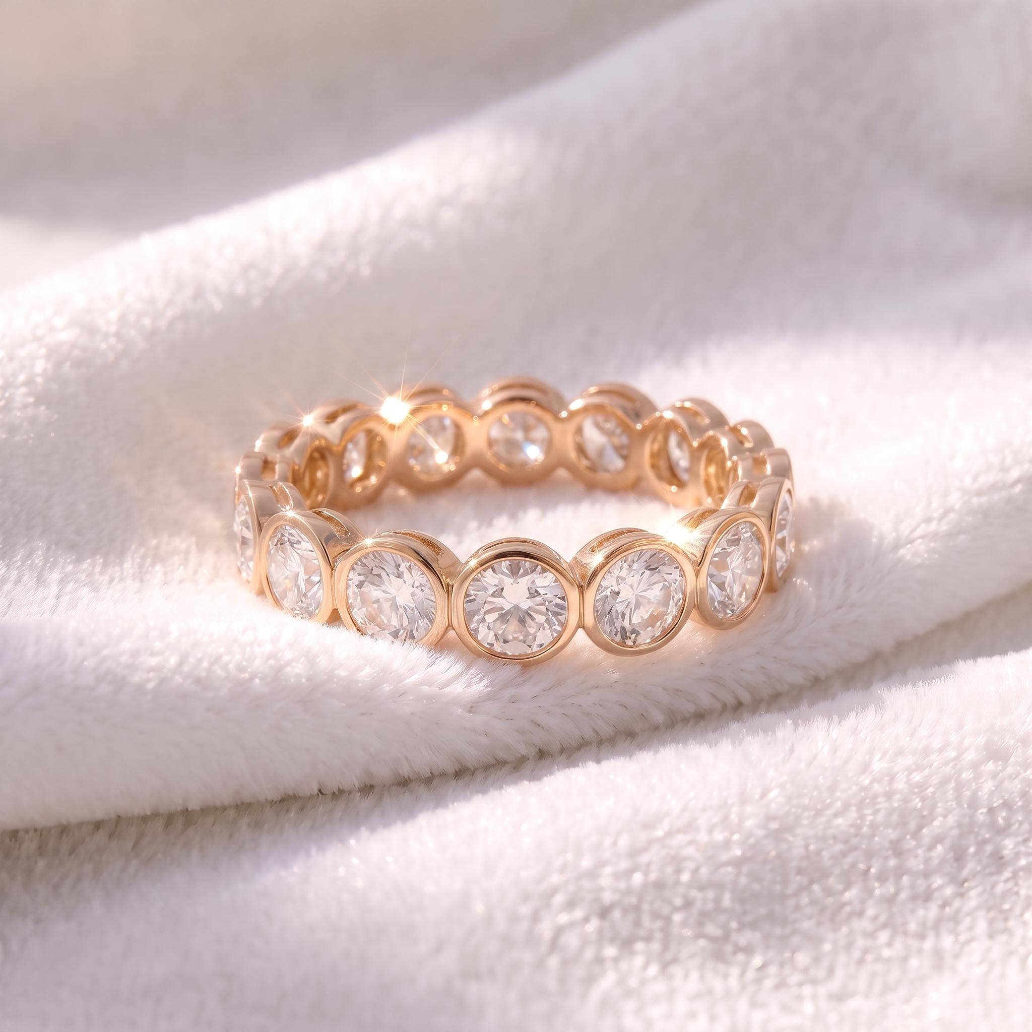 3.5mm Elegant Bezel Set Eternity Ring | 14K Gold Simulated Diamond Stacking Band | Anniversary Wedding Ring | Promise Ring Gift for Her