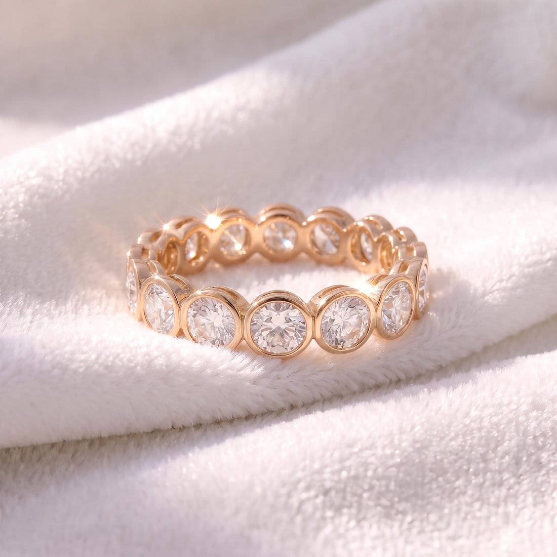 3.5mm Elegant Bezel Set Eternity Ring | 14K Gold Simulated Diamond Stacking Band | Anniversary Wedding Ring | Promise Ring Gift for Her