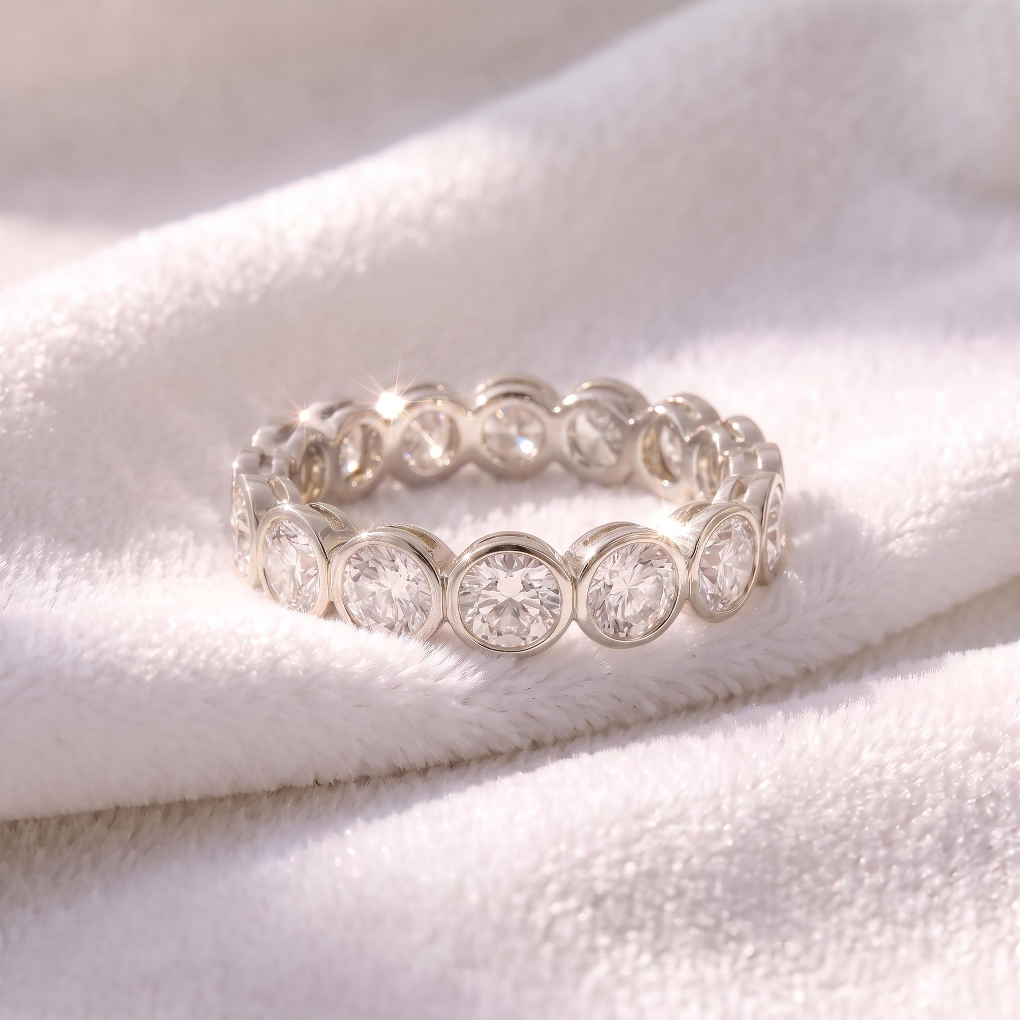 3.5mm Elegant Bezel Set Eternity Ring | 14K Gold Simulated Diamond Stacking Band | Anniversary Wedding Ring | Promise Ring Gift for Her