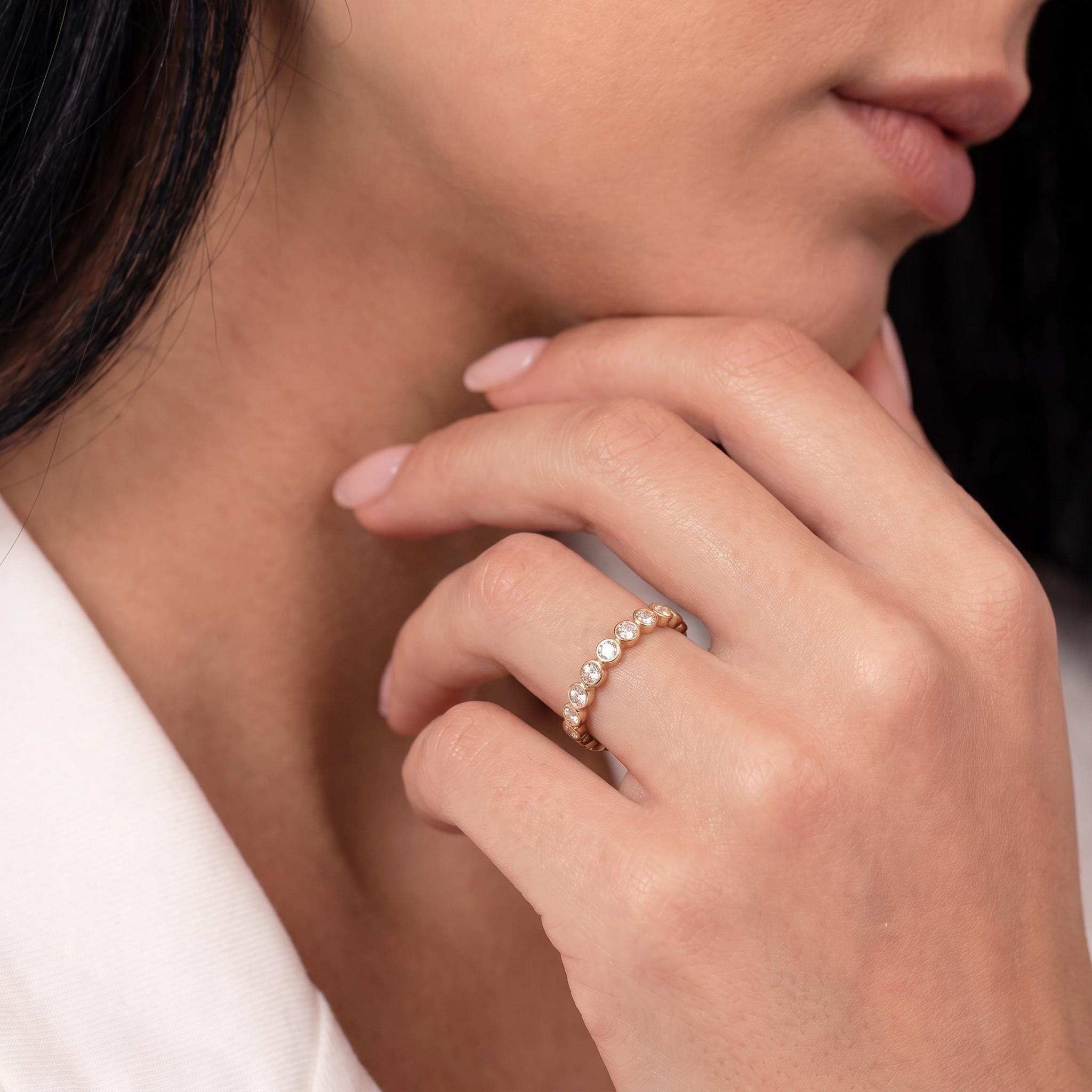 2.5mm Bezel-Set Eternity Ring, 14K Gold Diamond Stacking Band | Anniversary Wedding Ring | Promise Ring Gift for Her