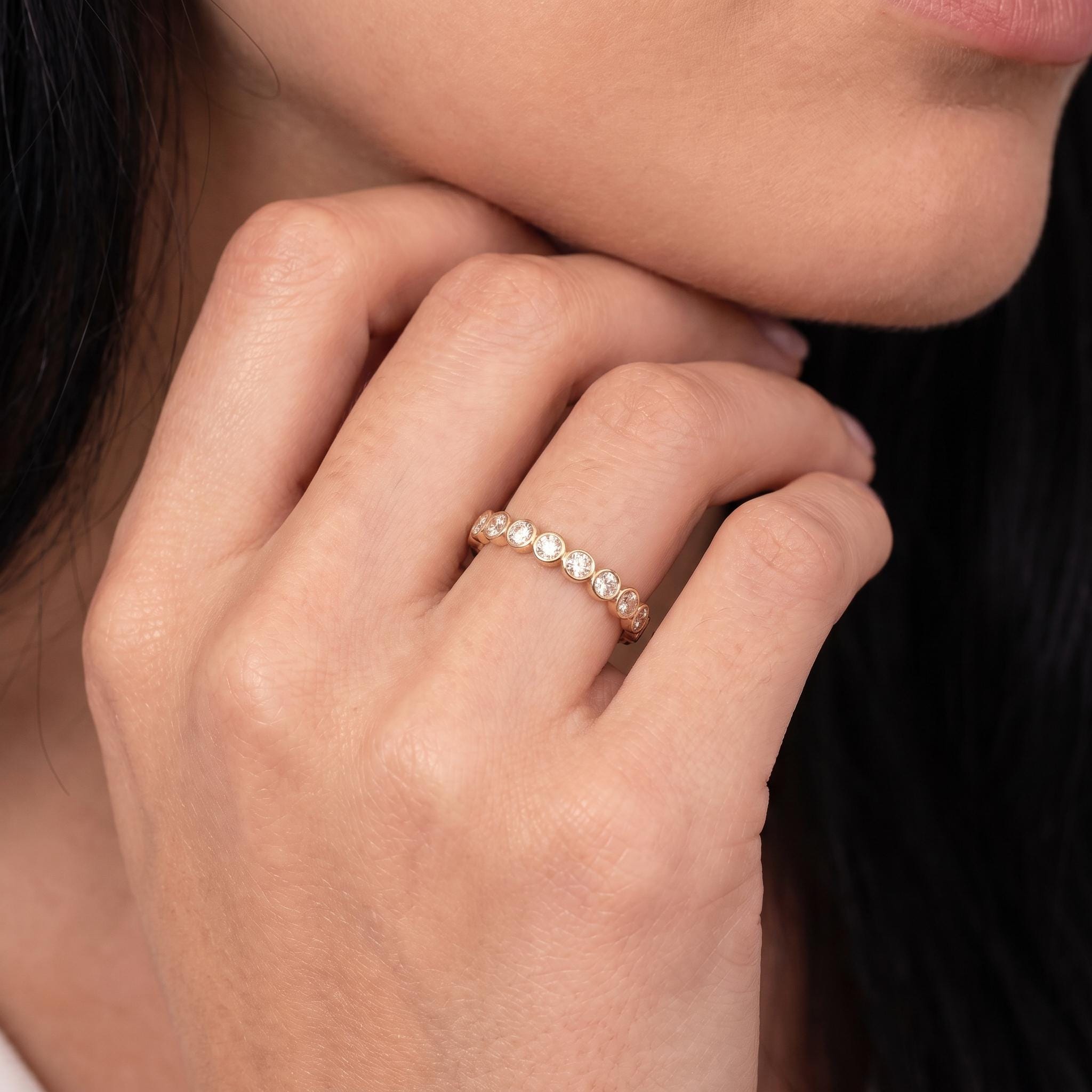 2.5mm Bezel-Set Eternity Ring, 14K Gold Diamond Stacking Band | Anniversary Wedding Ring | Promise Ring Gift for Her