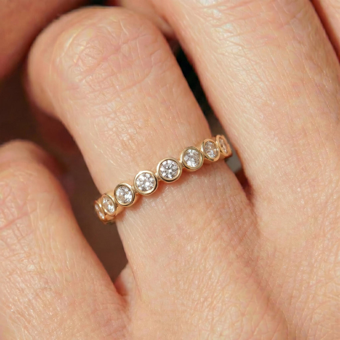 2.5mm Bezel-Set Eternity Ring, 14K Gold Diamond Stacking Band | Anniversary Wedding Ring | Promise Ring Gift for Her