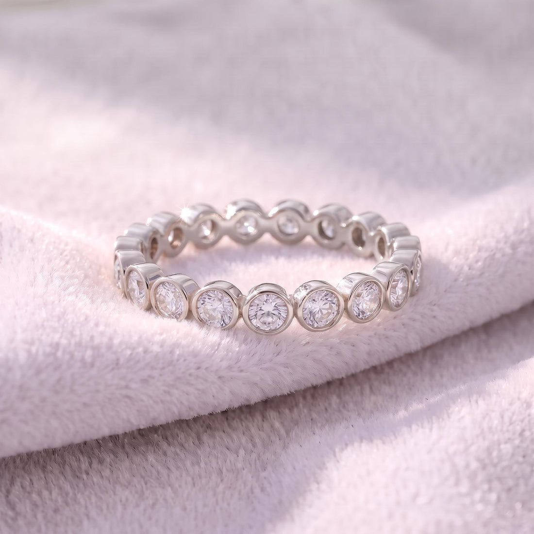 2.5mm Bezel-Set Eternity Ring, 14K Gold Diamond Stacking Band | Anniversary Wedding Ring | Promise Ring Gift for Her