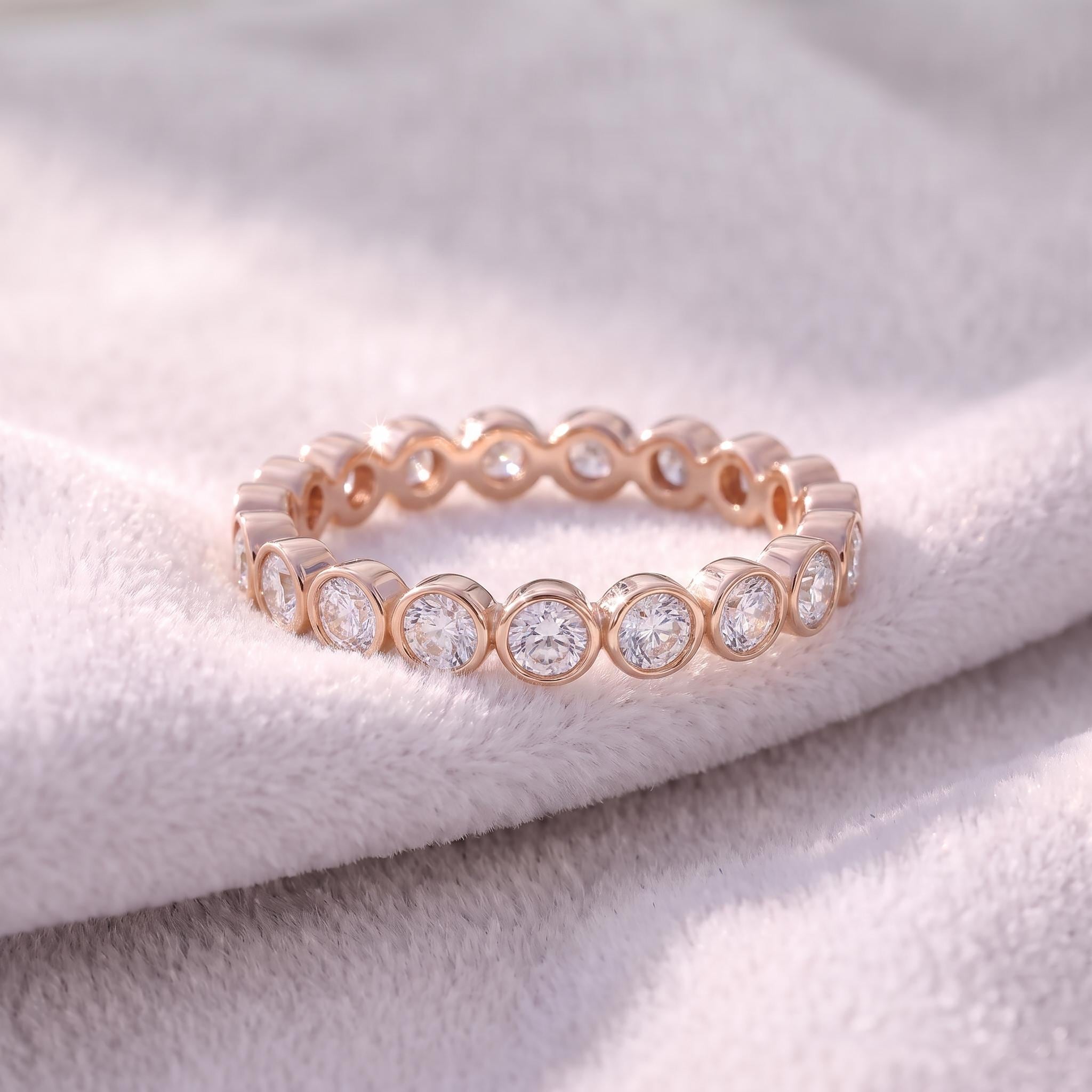 2.5mm Bezel-Set Eternity Ring, 14K Gold Diamond Stacking Band | Anniversary Wedding Ring | Promise Ring Gift for Her