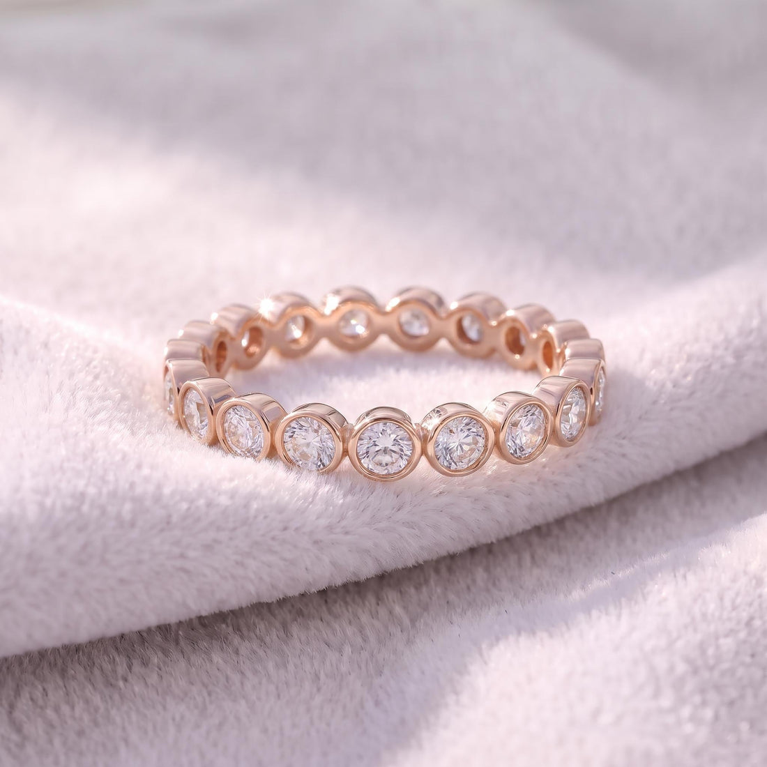 2.5mm Bezel-Set Eternity Ring, 14K Gold Diamond Stacking Band | Anniversary Wedding Ring | Promise Ring Gift for Her