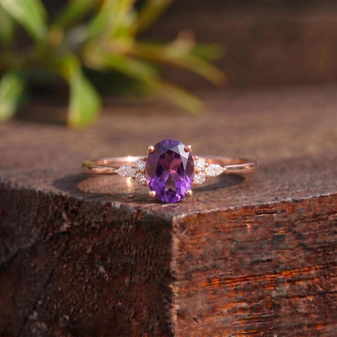 Elegant Oval Amethyst & Diamond Ring | February Birthstone Engagement Ring | Dainty Anniversary Gift for Her | Purple Stone Jewelry