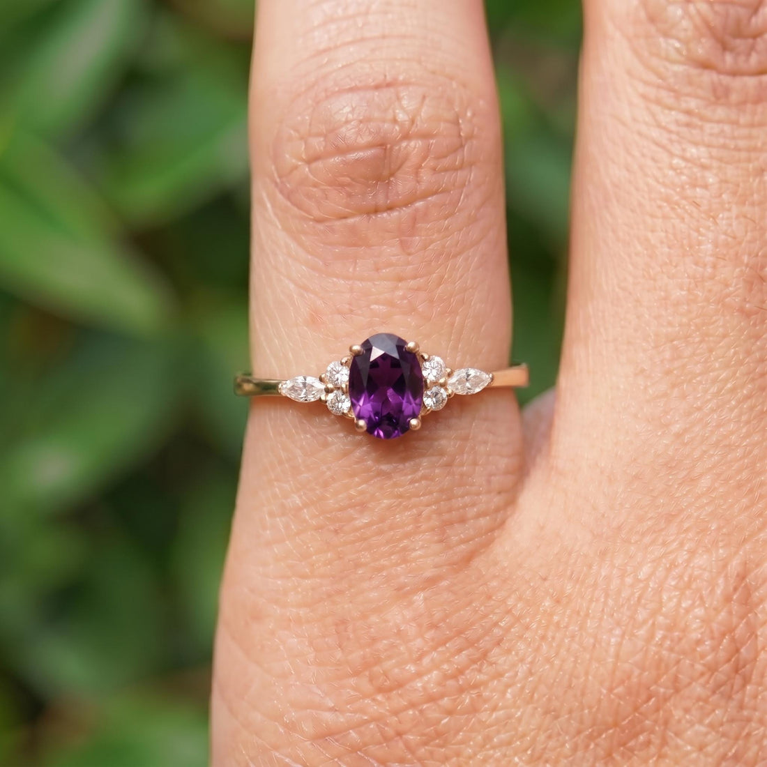 Elegant Oval Amethyst & Diamond Ring | February Birthstone Engagement Ring | Dainty Anniversary Gift for Her | Purple Stone Jewelry