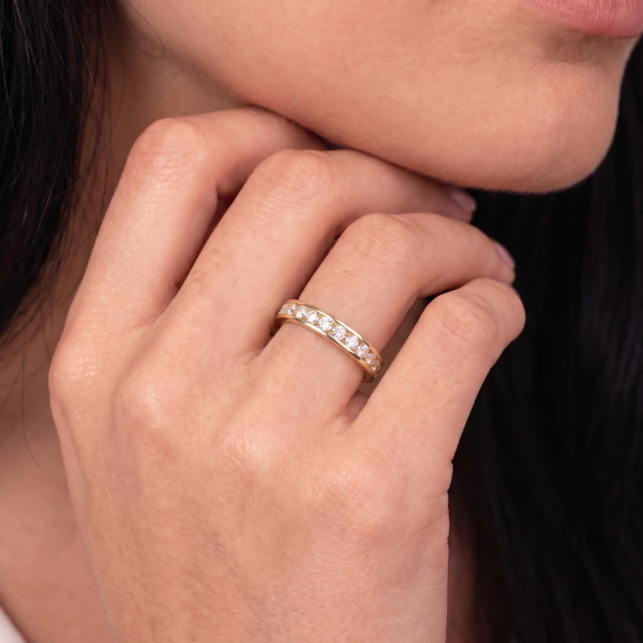 2.5MM Channel Set Eternity Band | Stackable Wedding Ring | Anniversary Gift for Her | Brilliant Diamond Simulant Full Circle Ring