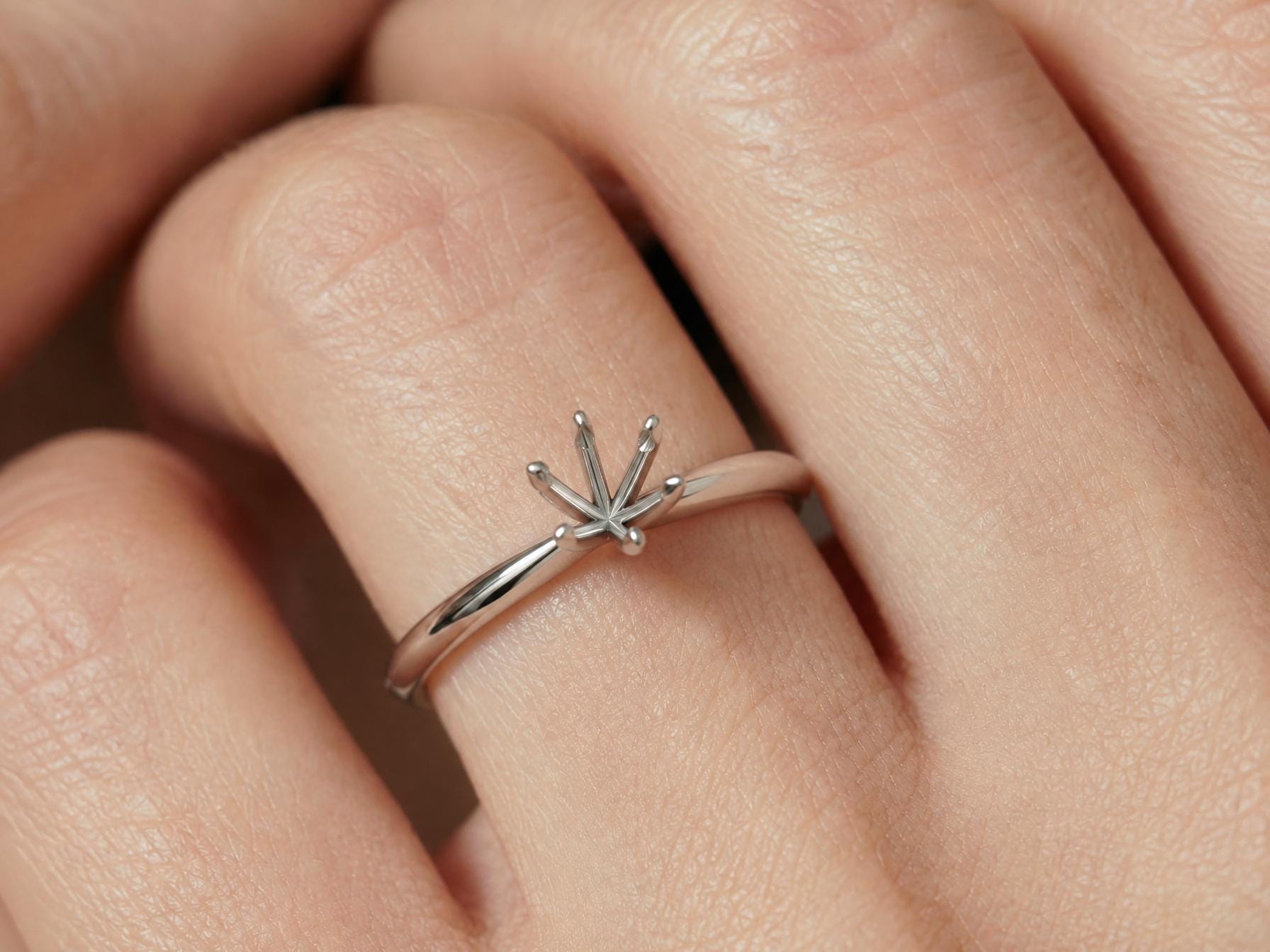 Round Semi Mount Ring Setting 5mm to 9mm, 925 Sterling Silver Solitaire Ring Mount, 6 Prong Empty Ring Setting for DIY