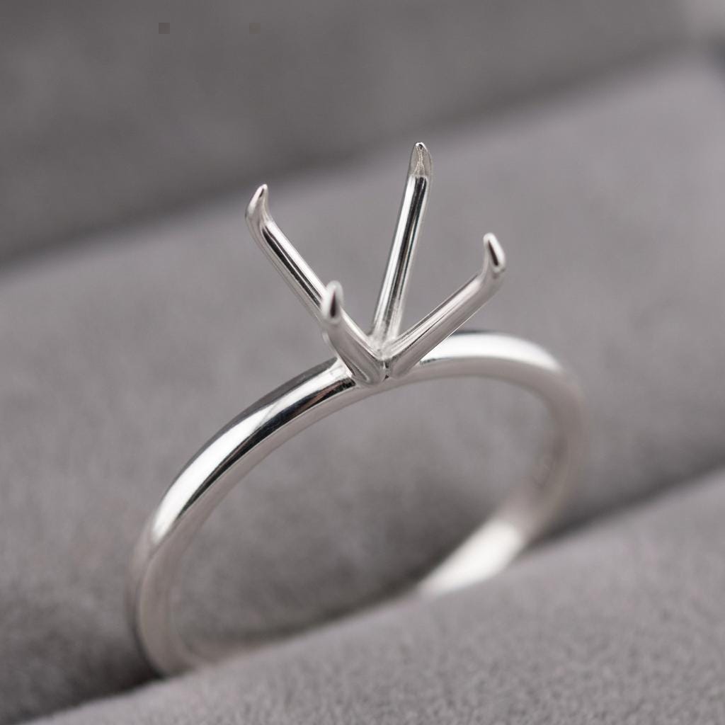 925 Sterling Silver Round Ring Mount 6.5 to 8mm, 4-Prong Solitaire Semi Mount, DIY Engagement Ring Base, Setting Only