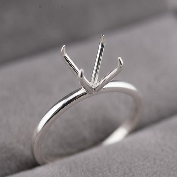925 Sterling Silver Round Ring Mount 6.5 to 8mm, 4-Prong Solitaire Semi Mount, DIY Engagement Ring Base, Setting Only