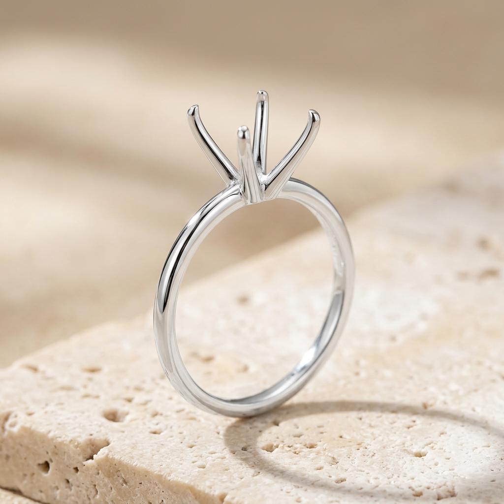 925 Sterling Silver Round Ring Mount 6.5 to 8mm, 4-Prong Solitaire Semi Mount, DIY Engagement Ring Base, Setting Only