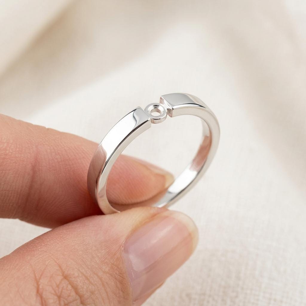 Round Semi Mount Ring Setting 3mm, 925 Sterling Silver Tension Style Ring Mount, Minimalist Empty Ring Setting for DIY