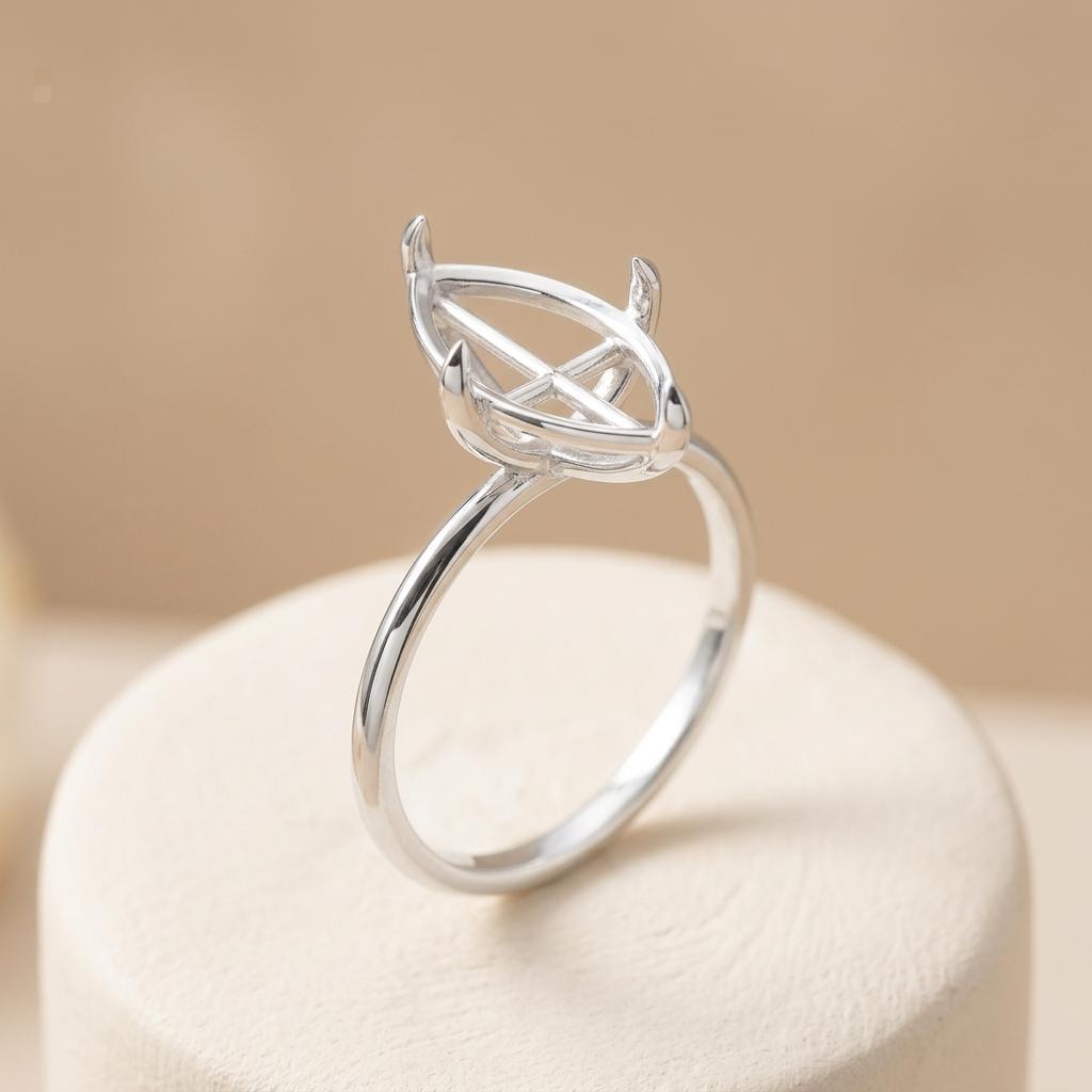 Empty Marquise Ring Setting 10x5 to 13x6.5mm, Blank 925 Silver Knife Edge Mount with 4 Horn Claws for Custom Ring, Setting Only