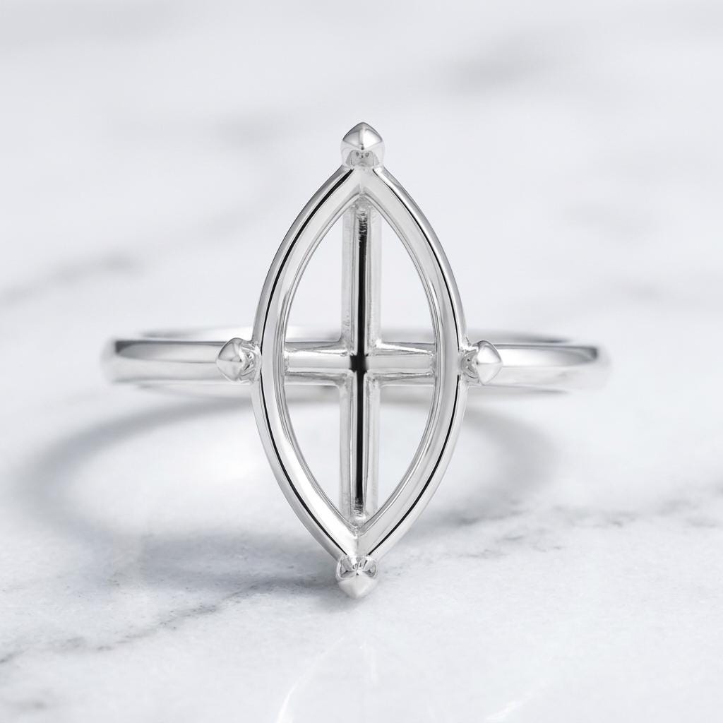 Empty Marquise Ring Setting 10x5 to 13x6.5mm, Blank 925 Silver Knife Edge Mount with 4 Horn Claws for Custom Ring, Setting Only