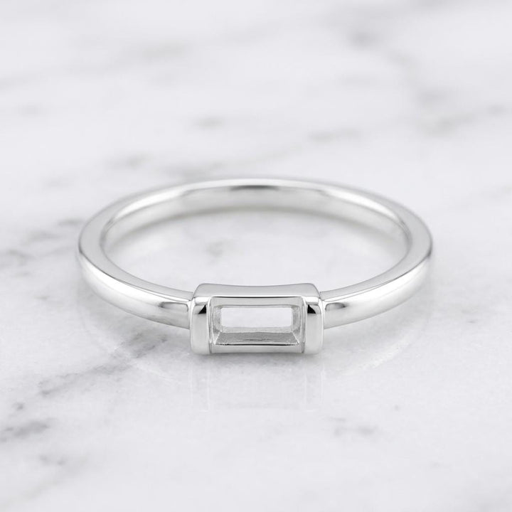 Custom Ring Base Baguette 4x2mm, 925 Silver Empty Bezel Setting Without Center Piece, Plain Band Semi Mount for Jewelers