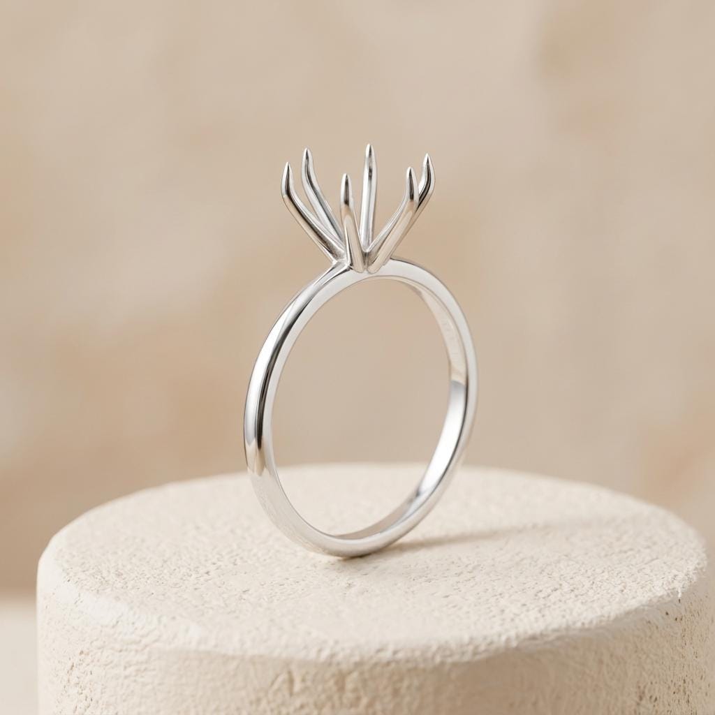Marquise Semi Mount Ring Setting 8x4 to 15x7.5mm, 925 Sterling Silver Solitaire Ring Mount, 6 Prong Empty Ring Setting for DIY