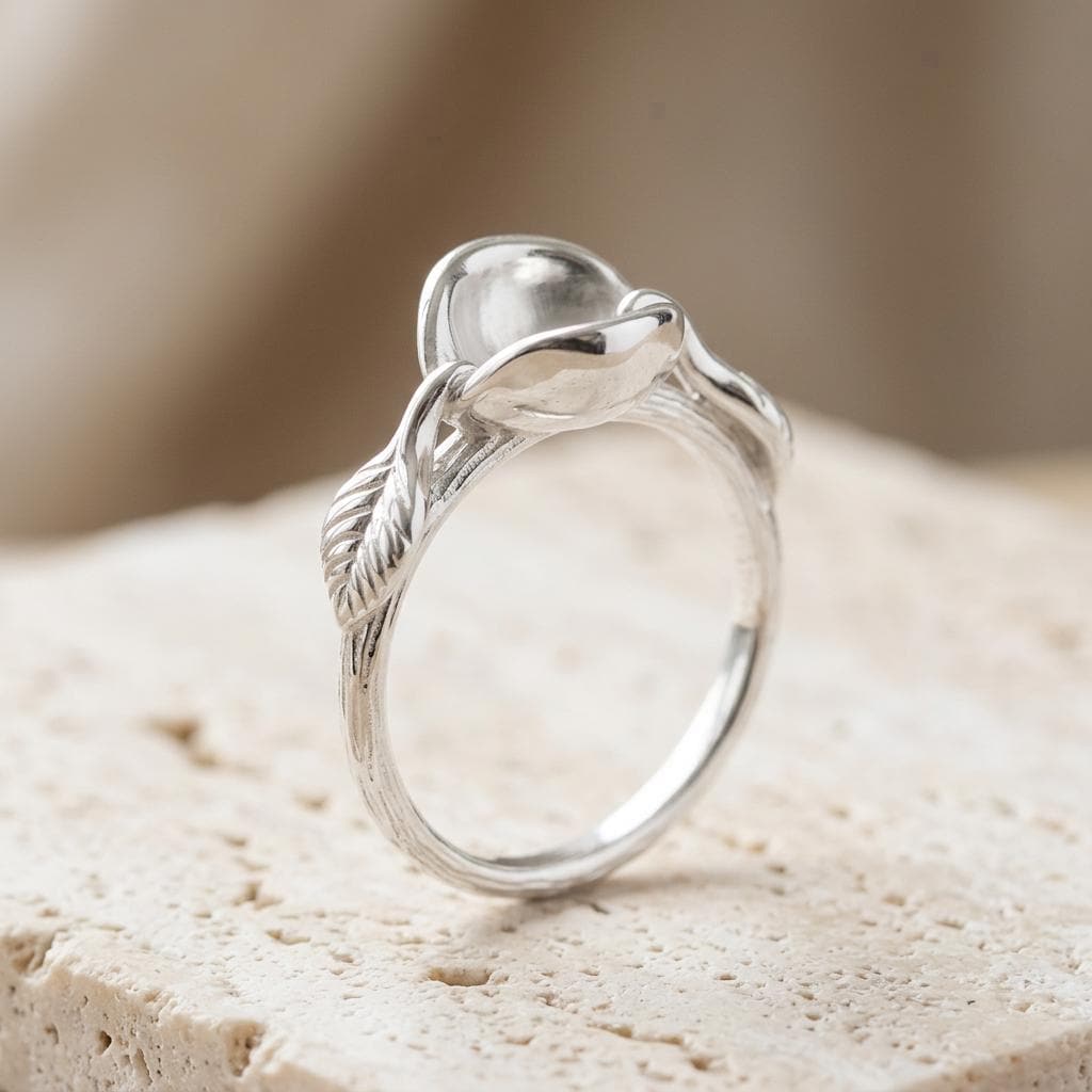 Round Semi Mount Ring Setting 5 to 8mm, 925 Sterling Silver Leaf Vine Ring Mount, Open Petal Cup Empty Ring Setting for DIY
