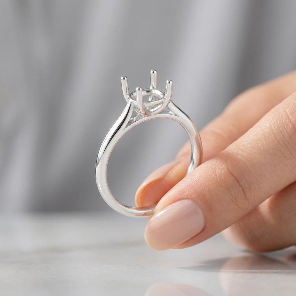 Cathedral Solitaire Ring Setting for 5 to 8mm Round Center, Unset 925 Silver Ring Blank, 4 Prong Jeweler Semi Mount