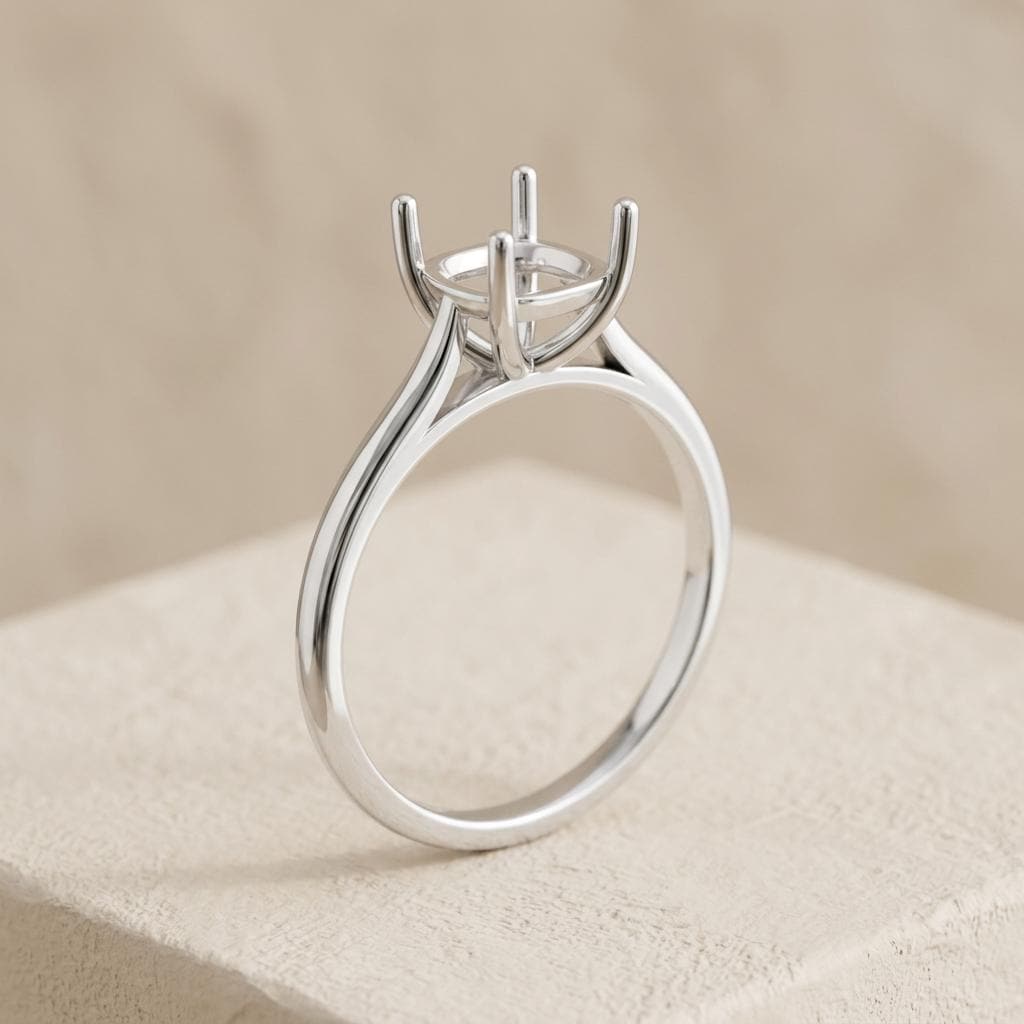 Cathedral Solitaire Ring Setting for 5 to 8mm Round Center, Unset 925 Silver Ring Blank, 4 Prong Jeweler Semi Mount