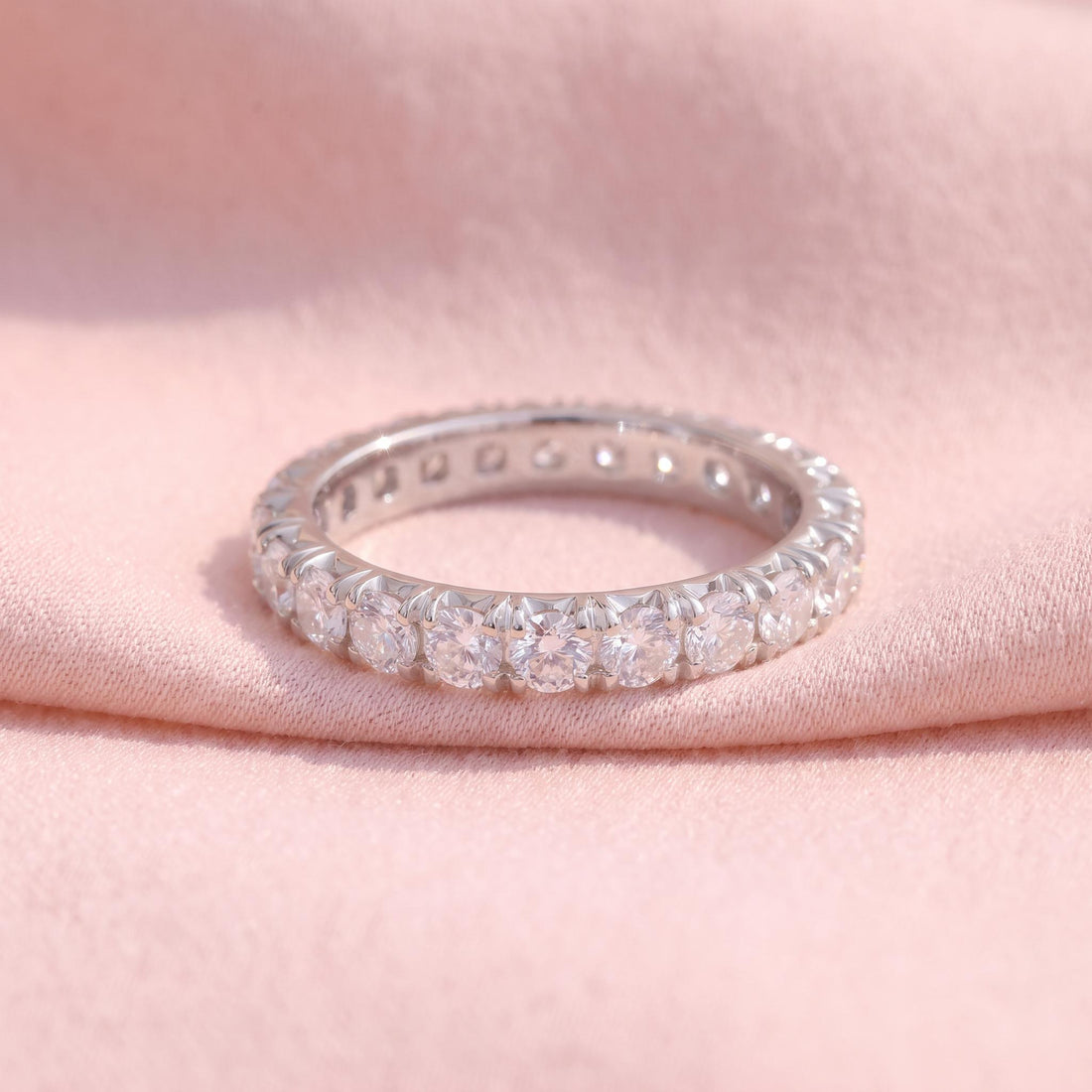 2.5mm French Pave Eternity Ring, 14K Gold Full Eternity Stackable Band, Anniversary Ring Gift for Her, Promise Ring